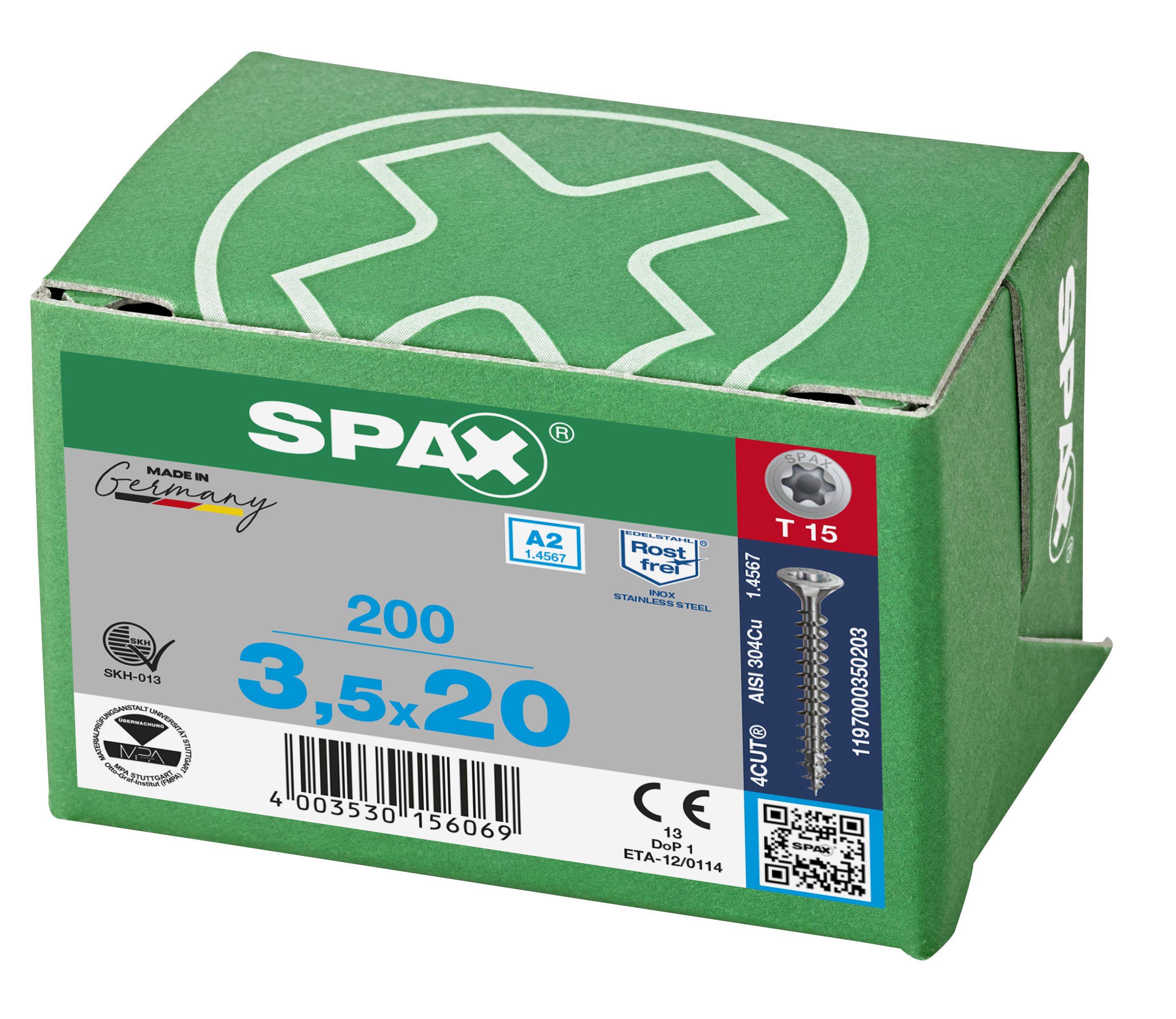 CABEZA MÚLTIPLE PLANA SPAX A2 T-STAR PLUS T15 ROSCA COMPLETA 200 UD.