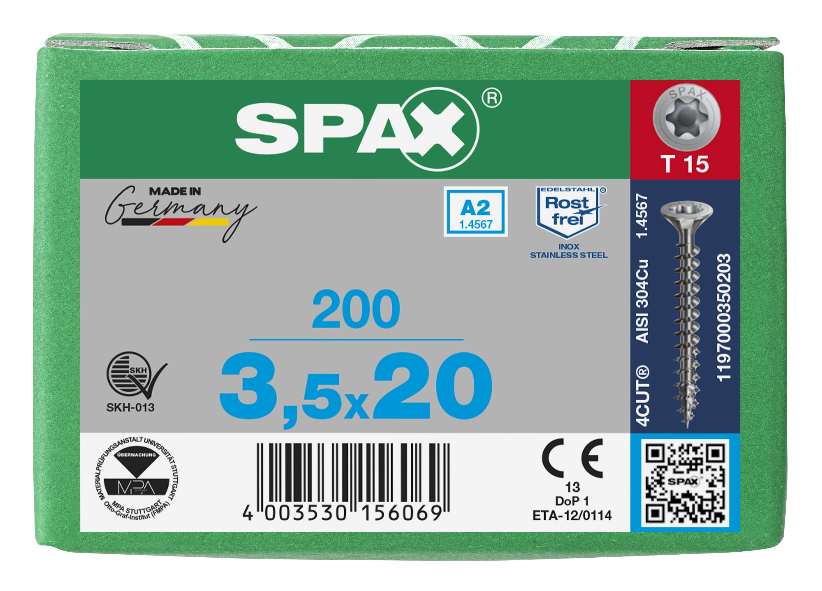 CABEZA MÚLTIPLE PLANA SPAX A2 T-STAR PLUS T15 ROSCA COMPLETA 200 UD.