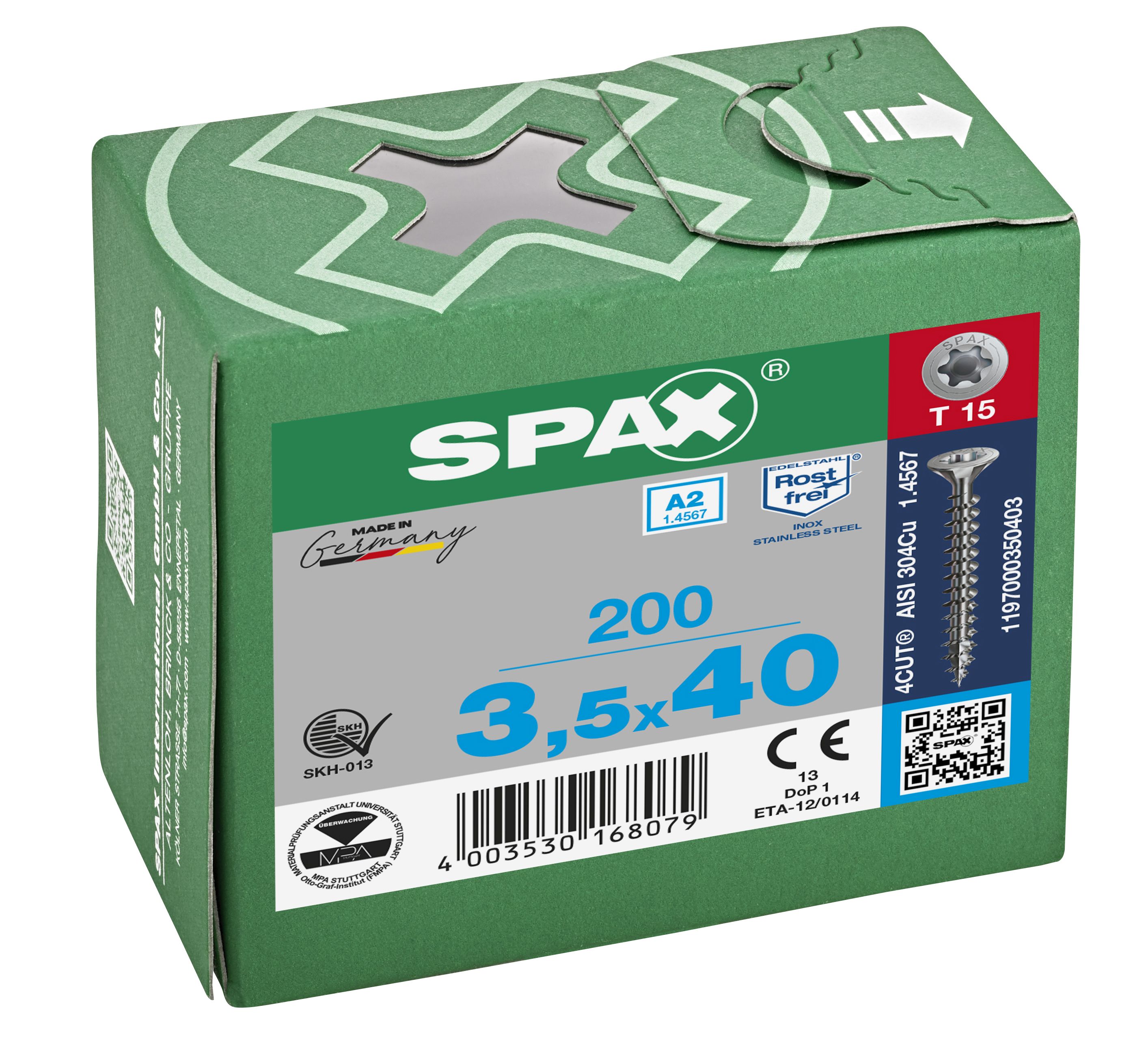 CABEZA MÚLTIPLE PLANA SPAX A2 T-STAR PLUS T15 ROSCA COMPLETA 200 UD.
