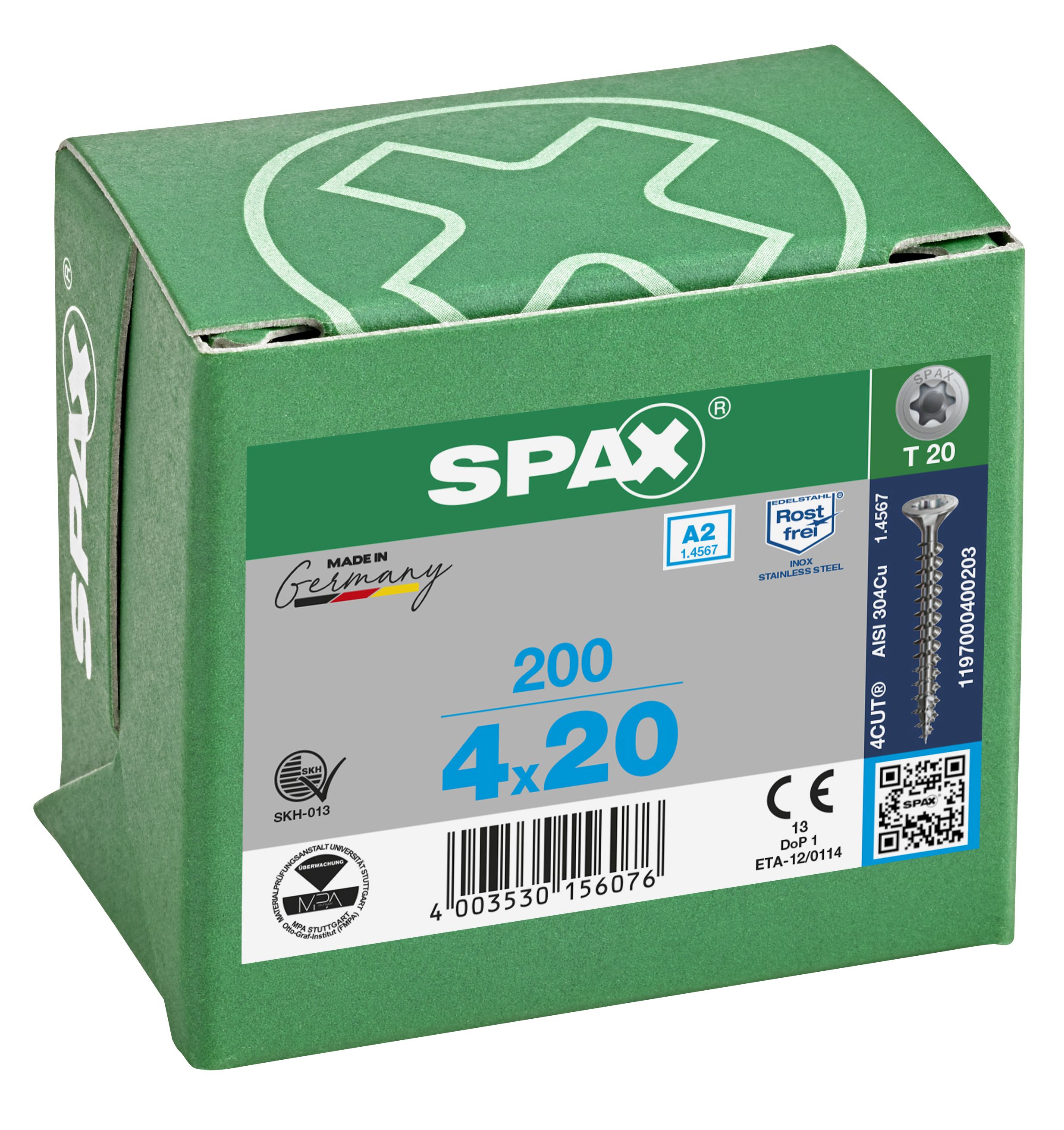 CABEZA MÚLTIPLE PLANA SPAX A2 T-STAR PLUS T20 ROSCA COMPLETA 200 UD.