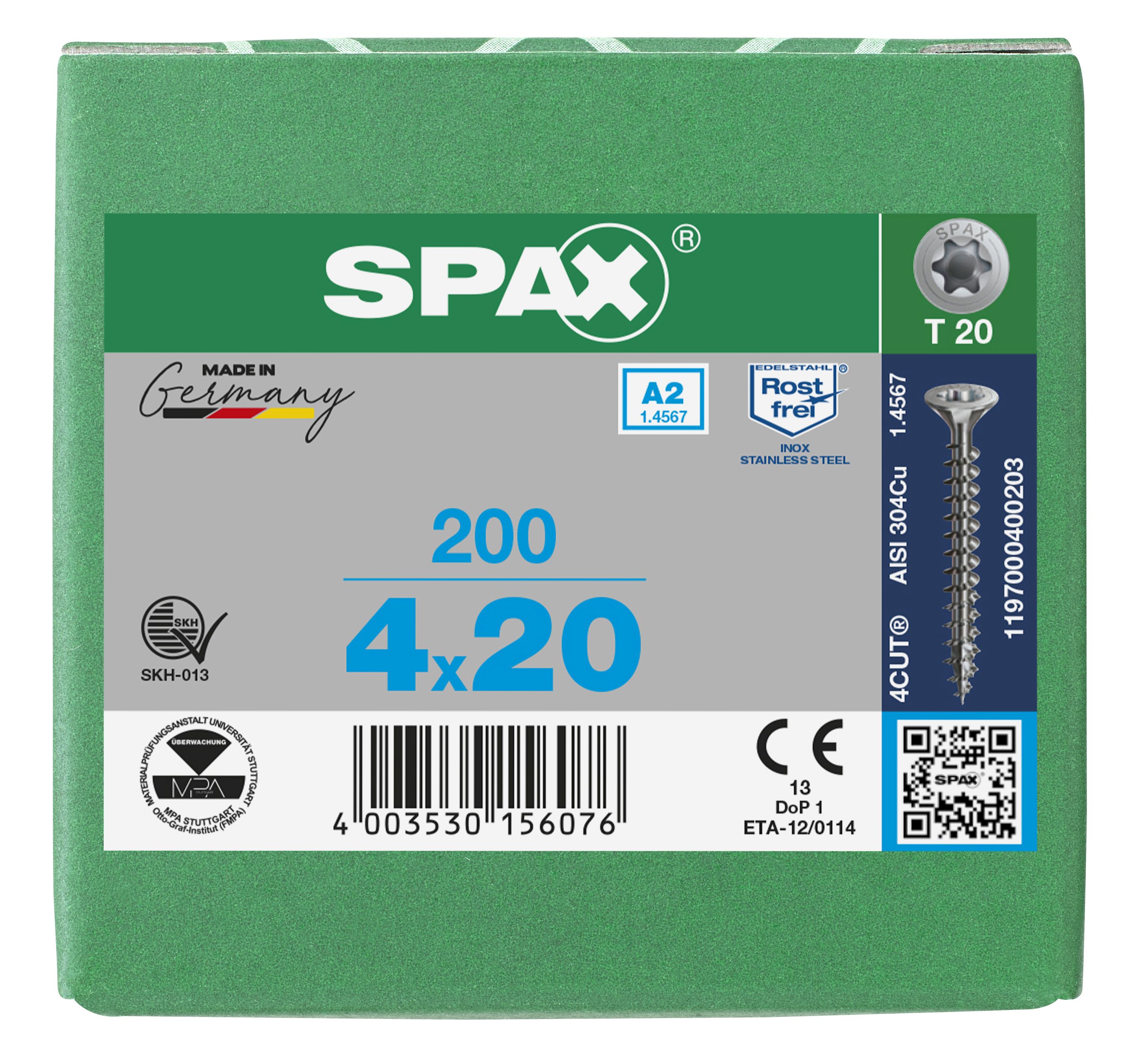 CABEZA MÚLTIPLE PLANA SPAX A2 T-STAR PLUS T20 ROSCA COMPLETA 200 UD.