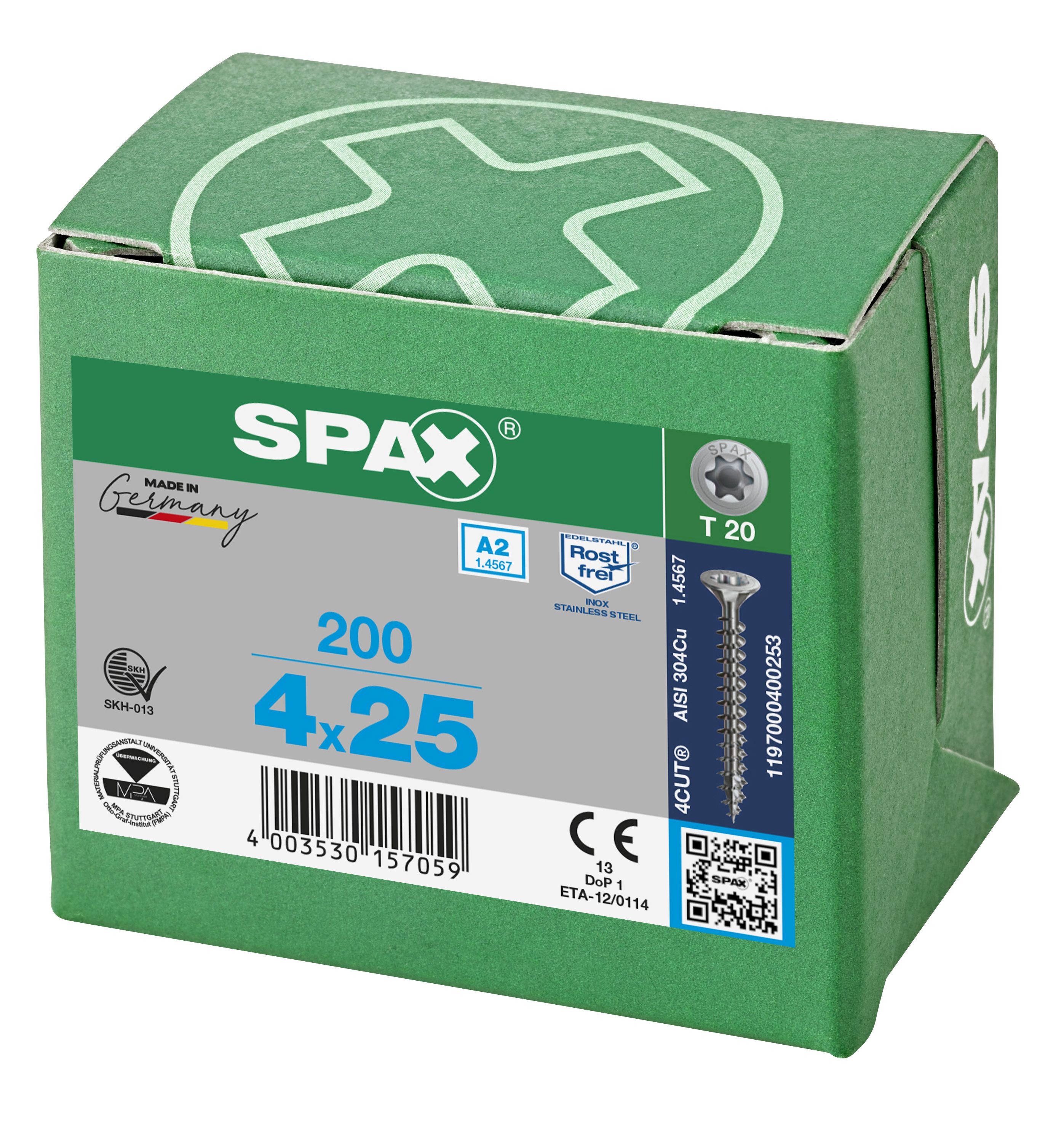 CABEZA MÚLTIPLE PLANA SPAX A2 T-STAR PLUS T20 ROSCA COMPLETA 200 UD.