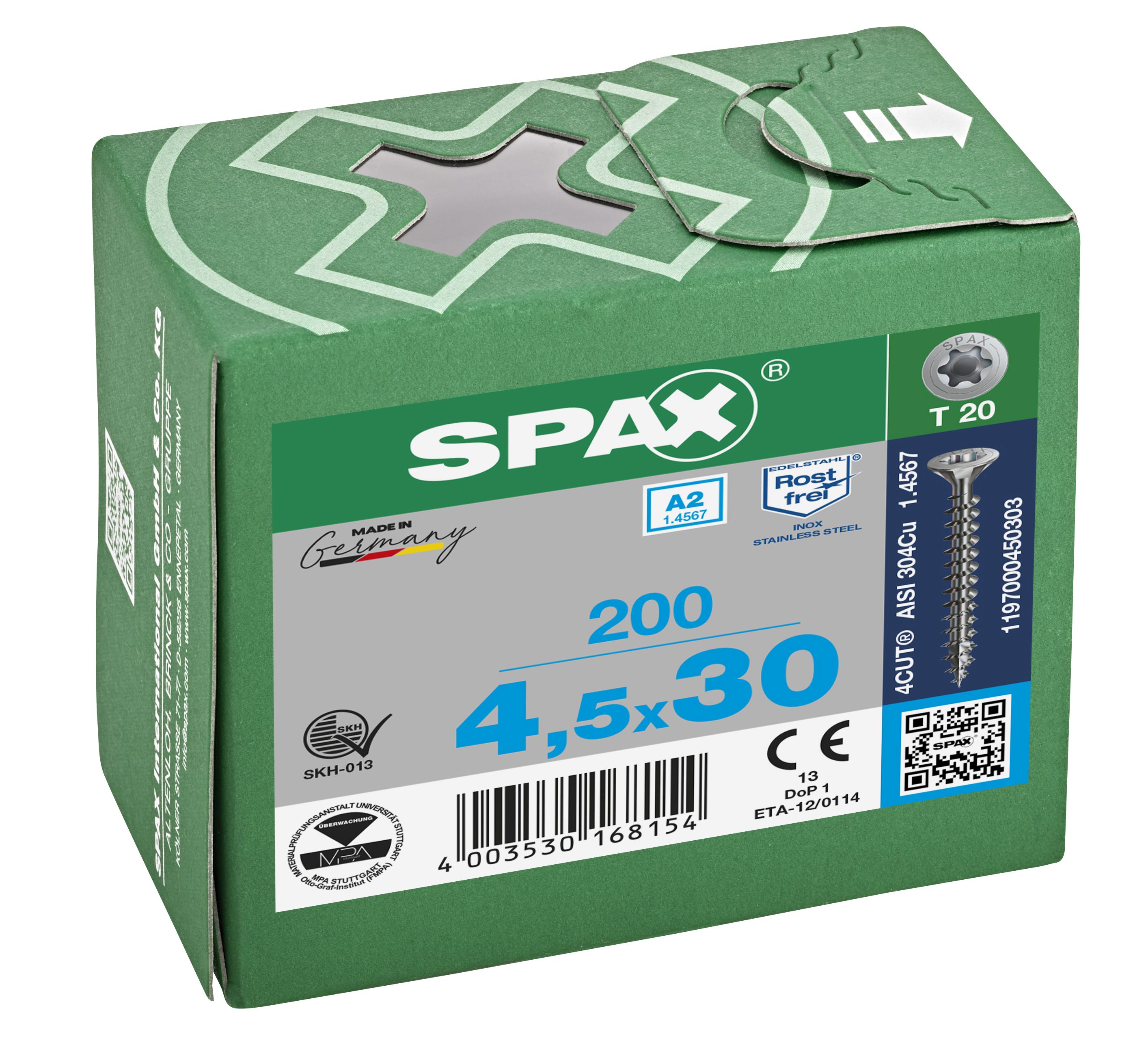 CABEZA MÚLTIPLE PLANA SPAX A2 T-STAR PLUS T20 ROSCA COMPLETA 200 UD.
