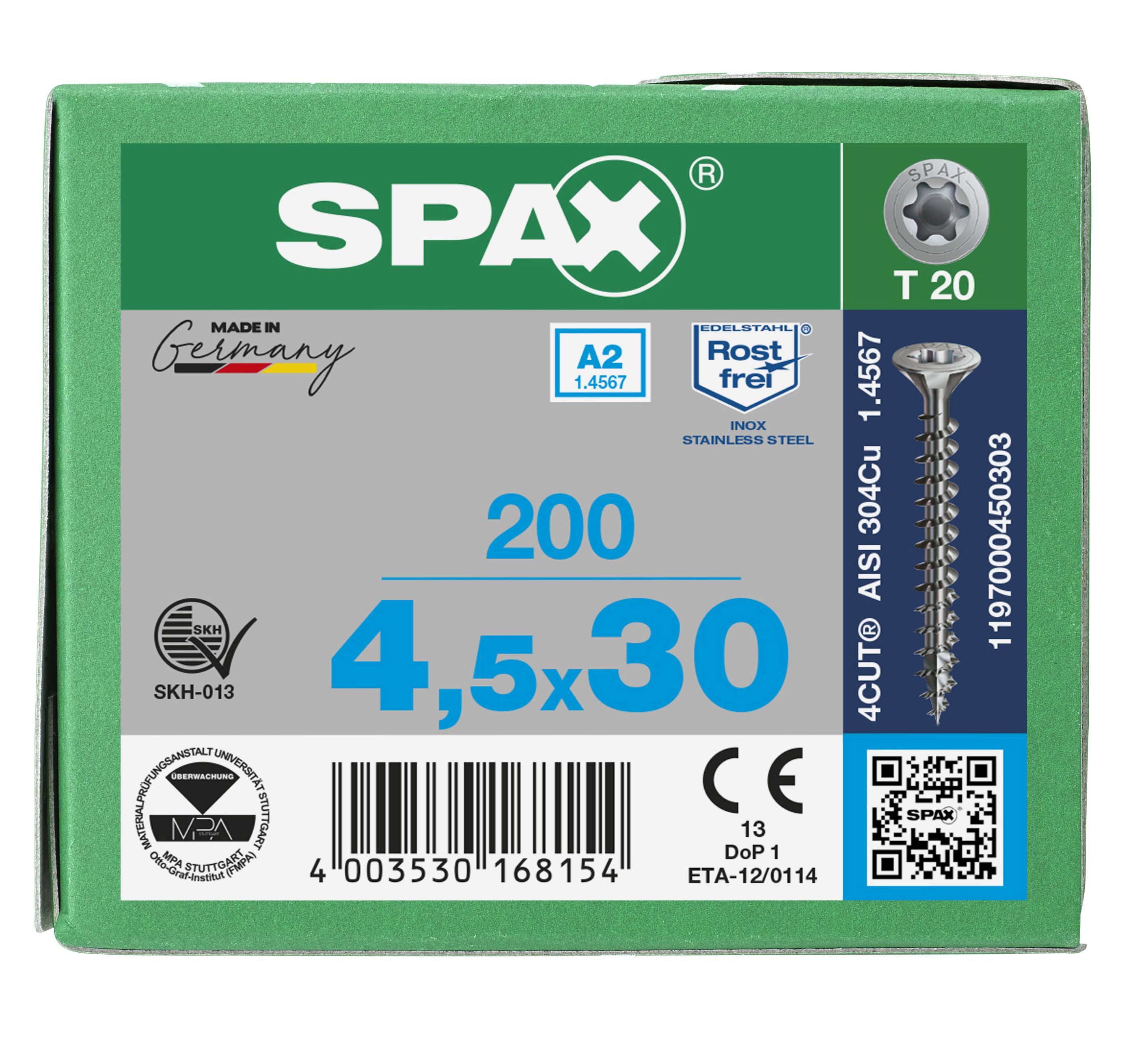 CABEZA MÚLTIPLE PLANA SPAX A2 T-STAR PLUS T20 ROSCA COMPLETA 200 UD.