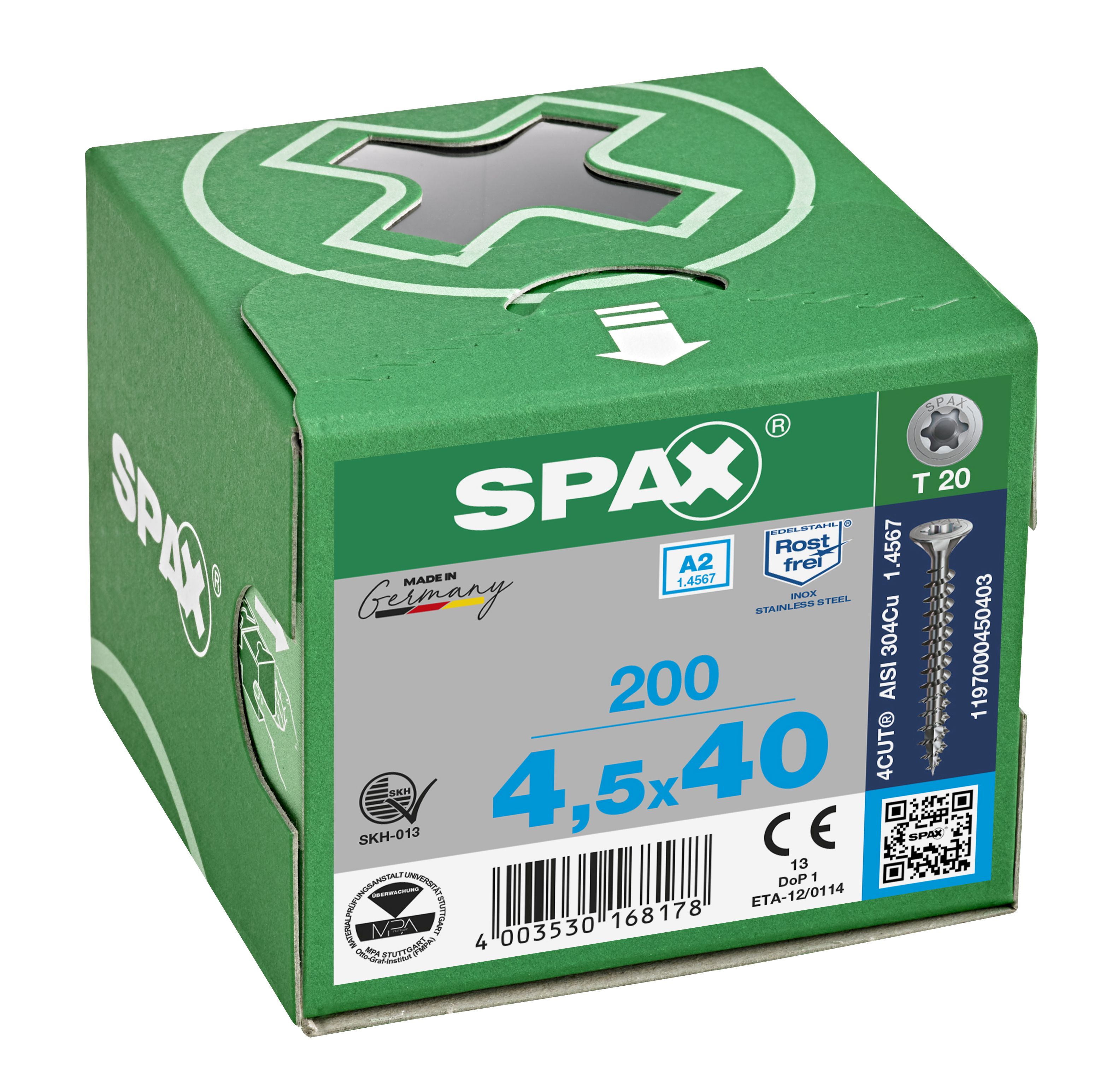 CABEZA MÚLTIPLE PLANA SPAX A2 T-STAR PLUS T20 ROSCA COMPLETA 200 UD.