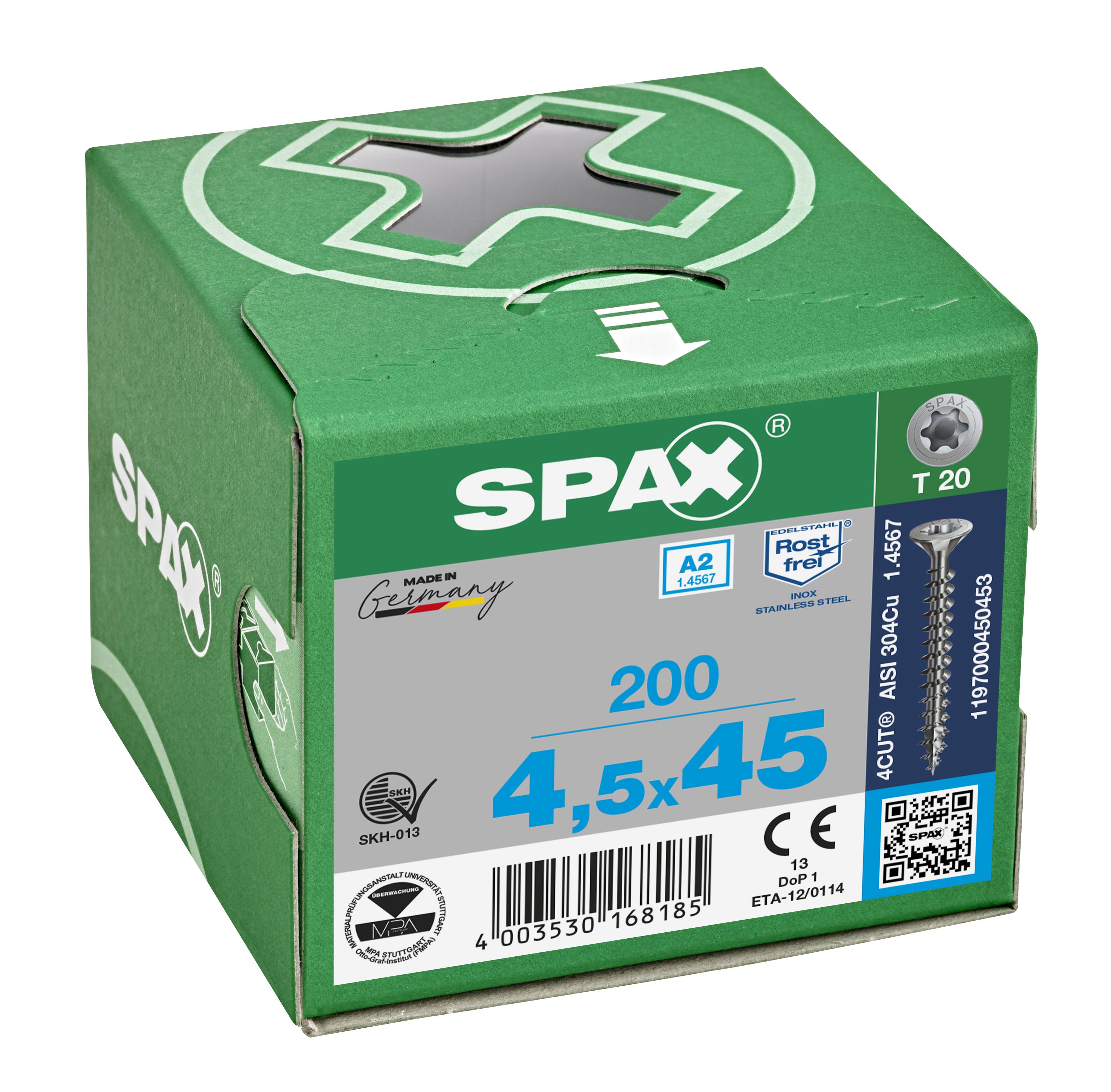 CABEZA MÚLTIPLE PLANA SPAX A2 T-STAR PLUS T20 ROSCA COMPLETA 200 UD.