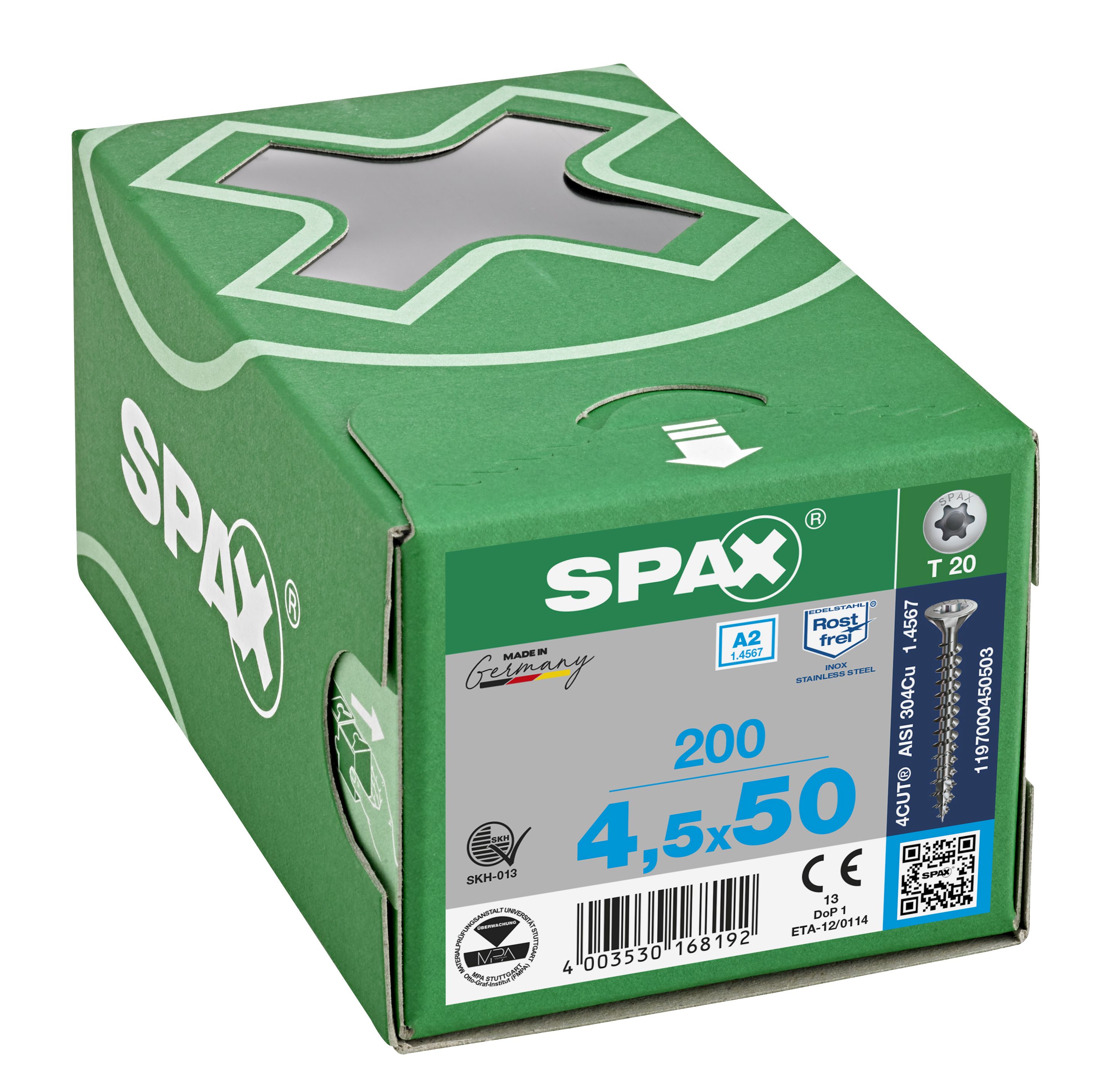 CABEZA MÚLTIPLE PLANA SPAX A2 T-STAR PLUS T20 ROSCA COMPLETA 200 UD.