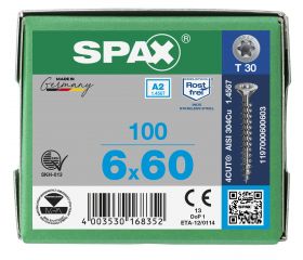 CABEZA MÚLTIPLE PLANA SPAX A2 T-STAR PLUS T30 ROSCA COMPLETA 100 UD.