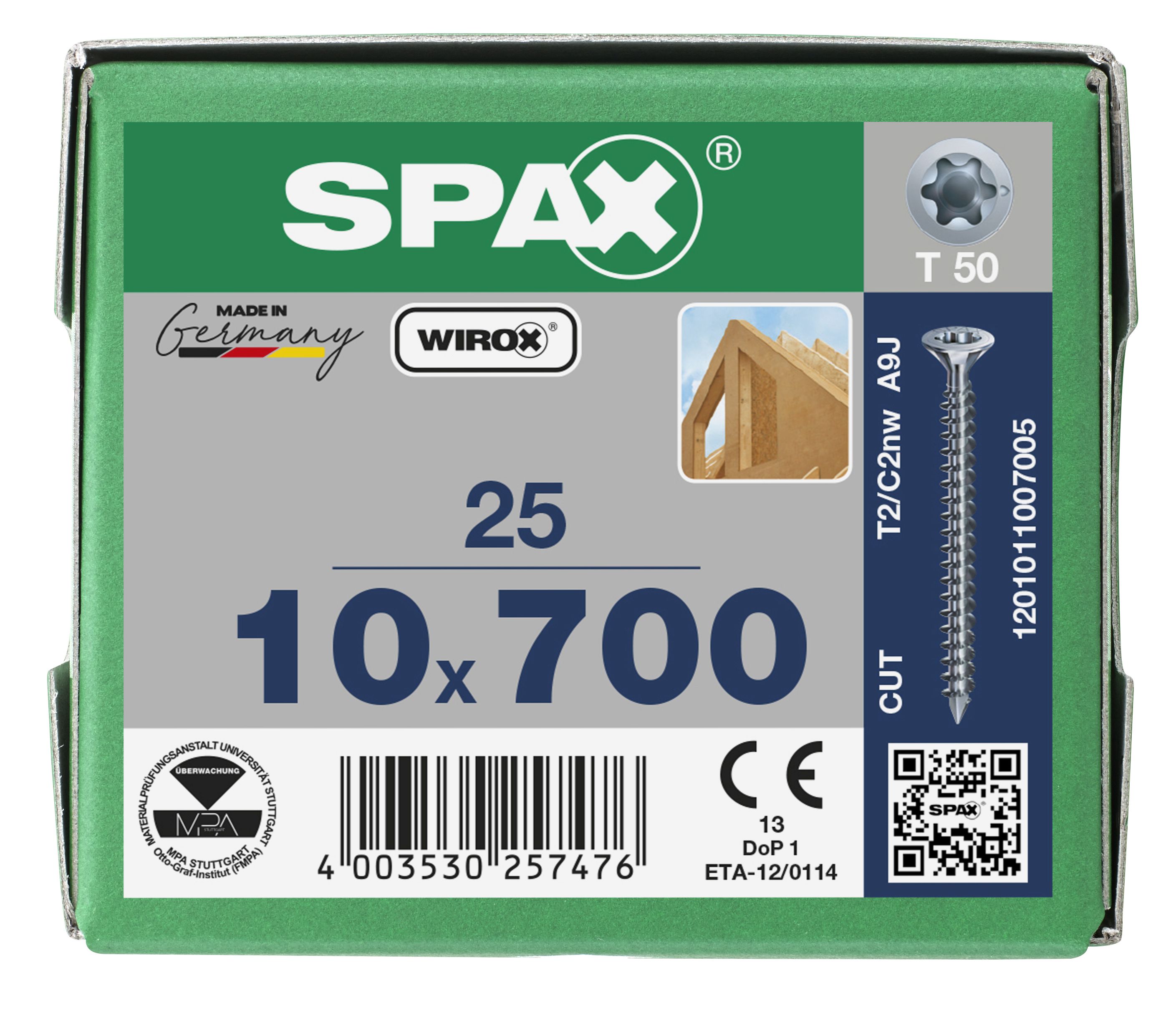 CABEZA MÚLTIPLE PLANA SPAX T-STAR PLUS T50 ROSCA COMPLETA WIROX 25 UD.