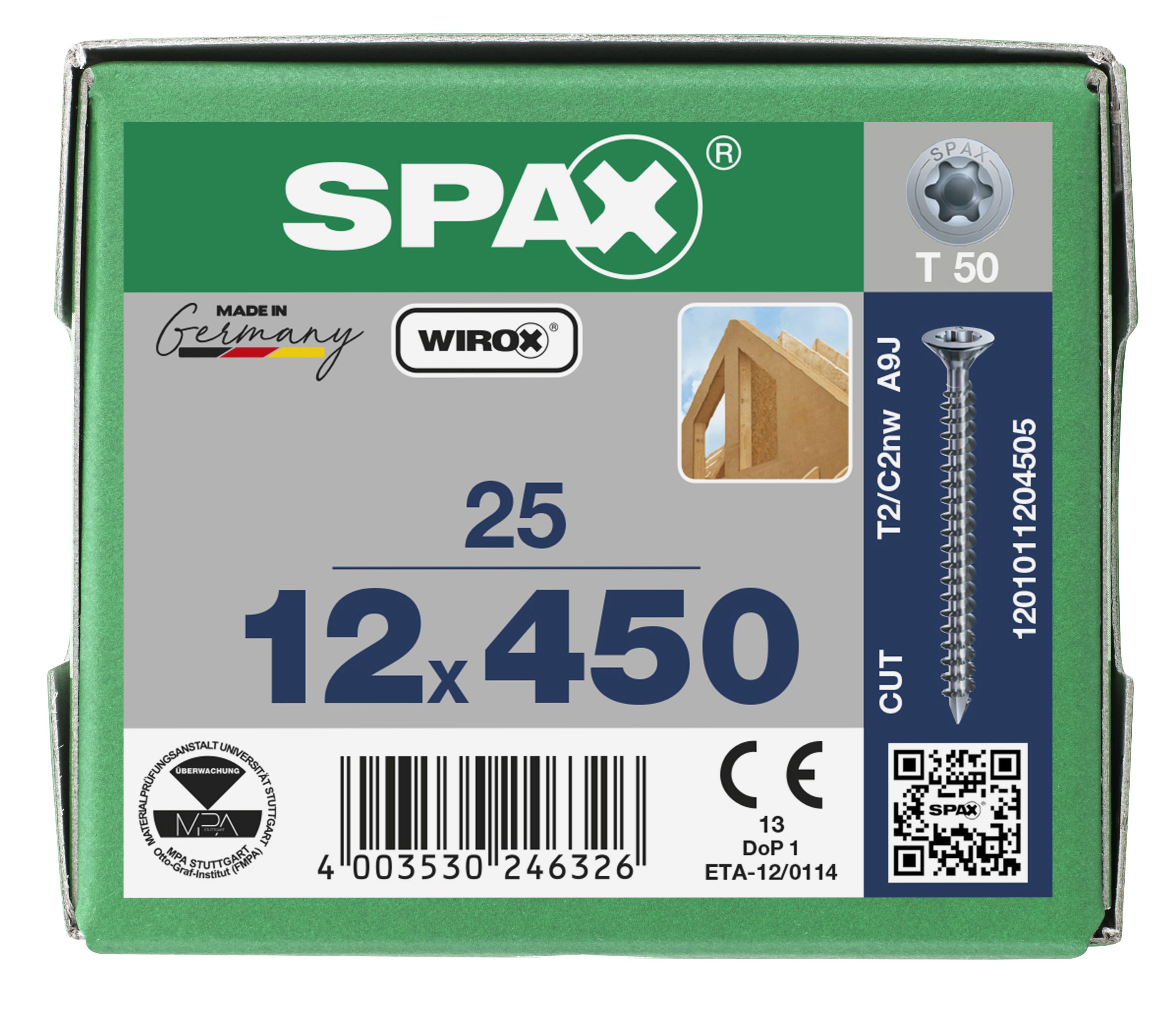 CABEZA PLANA SPAX-S NERVIOS FRESADORES T-STAR PLUS T50 ROSCA COMPLETA CUT WIROX 25 UD.
