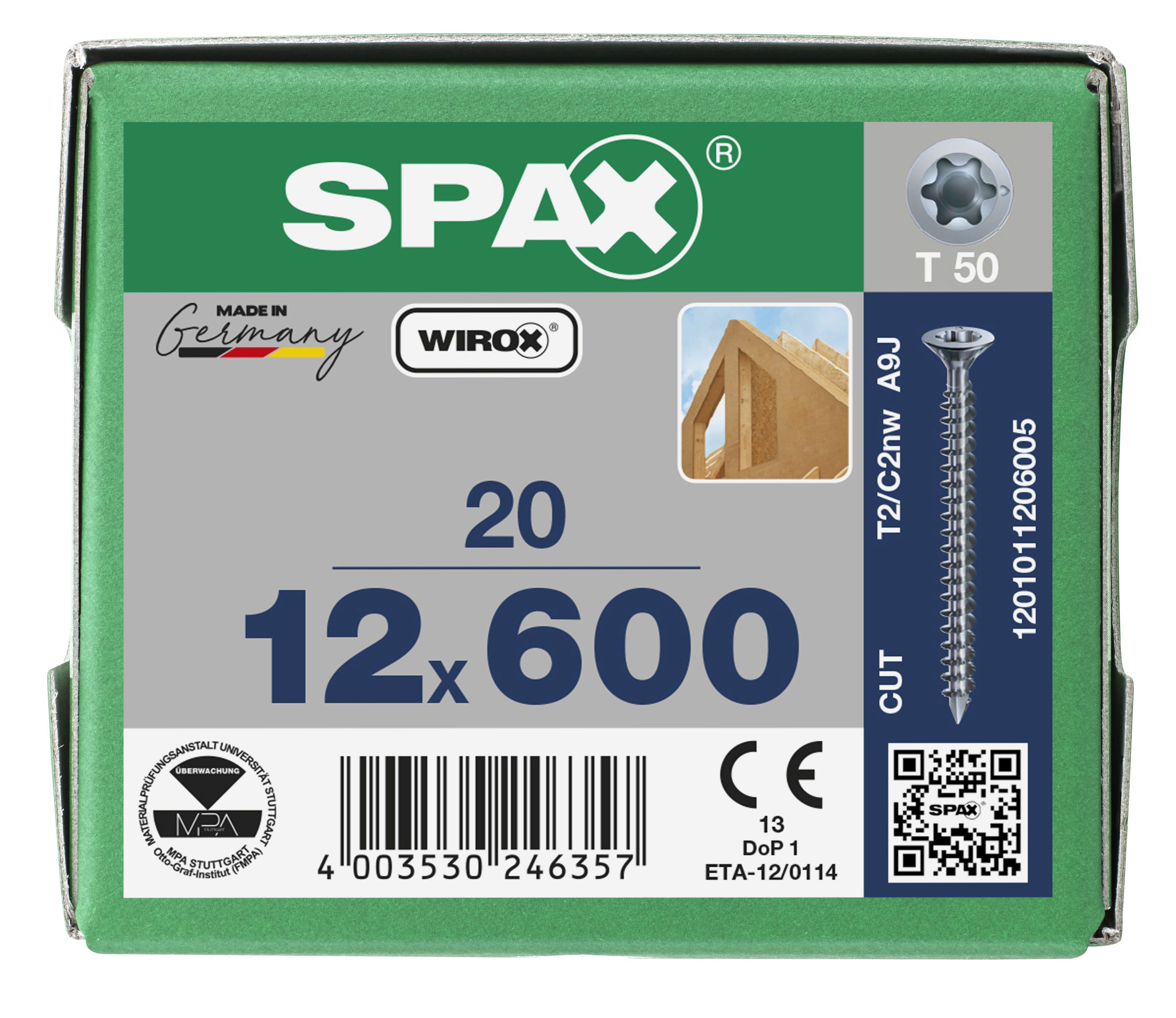 CABEZA PLANA SPAX-S NERVIOS FRESADORES T-STAR PLUS T50 ROSCA COMPLETA CUT WIROX 20 UD.