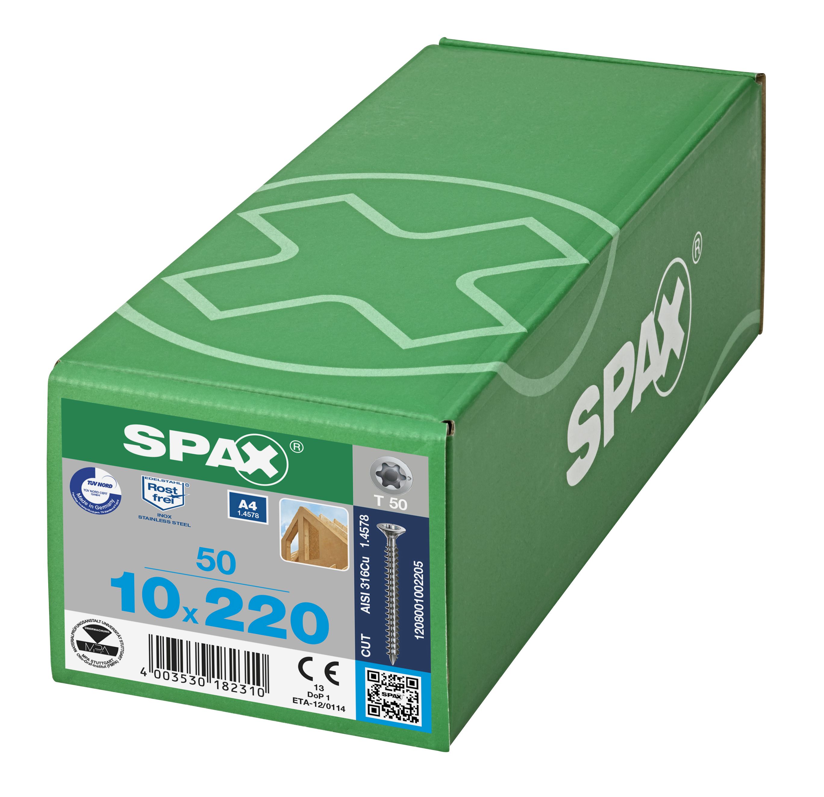 CABEZA MÚLTIPLE PLANA SPAX-S A4 T-STAR PLUS T50 ROSCA COMPLETA CUT 50 UD.