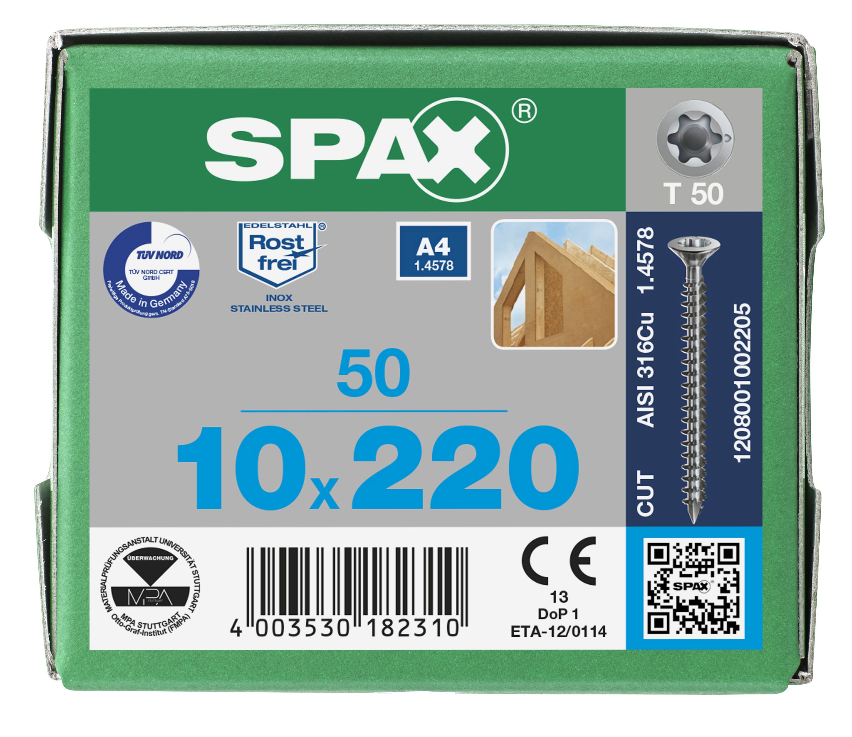 CABEZA MÚLTIPLE PLANA SPAX-S A4 T-STAR PLUS T50 ROSCA COMPLETA CUT 50 UD.