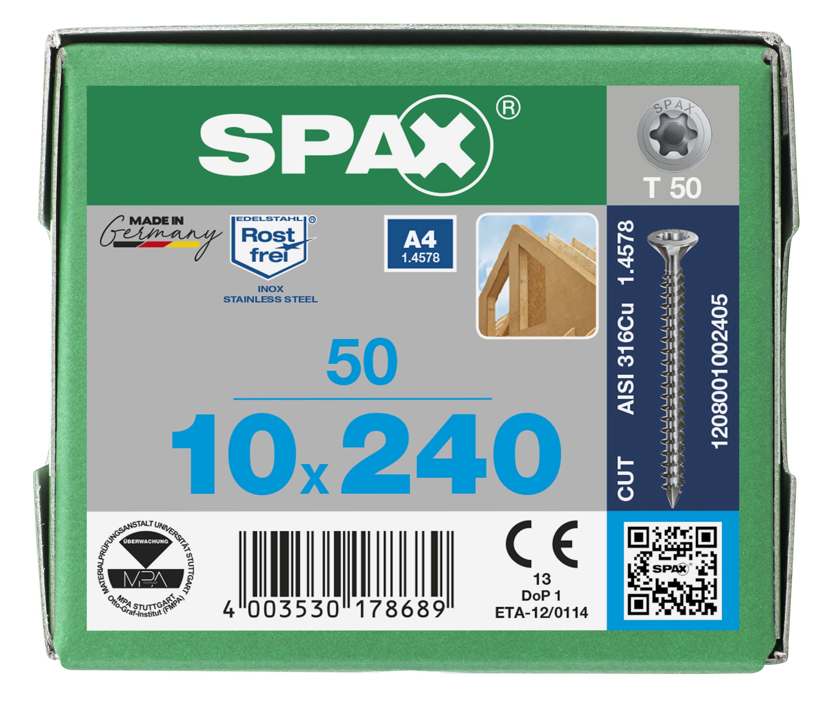 CABEZA MÚLTIPLE PLANA SPAX-S A4 T-STAR PLUS T50 ROSCA COMPLETA CUT 50 UD.
