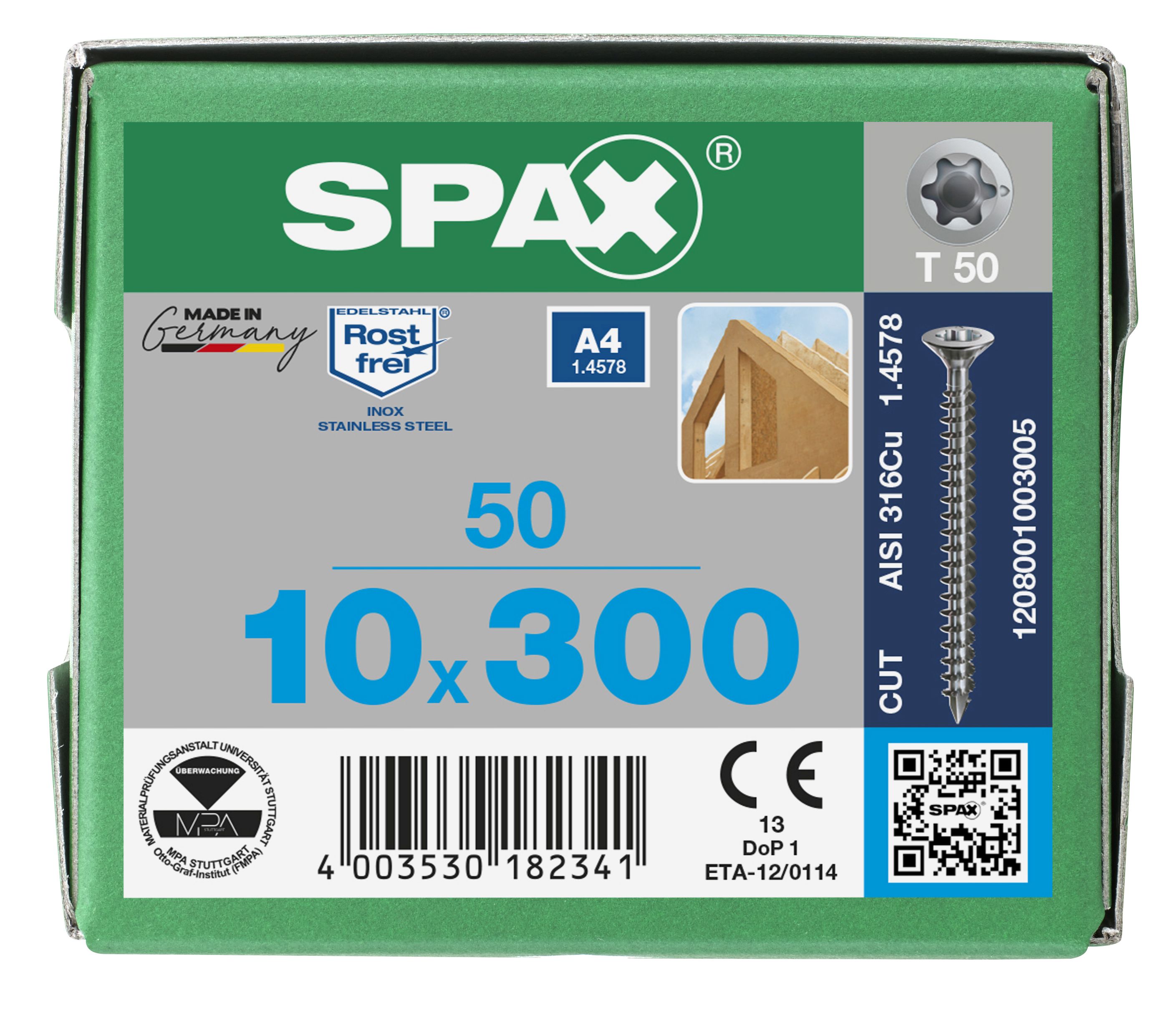 CABEZA MÚLTIPLE PLANA SPAX-S A4 T-STAR PLUS T50 ROSCA COMPLETA CUT 50 UD.