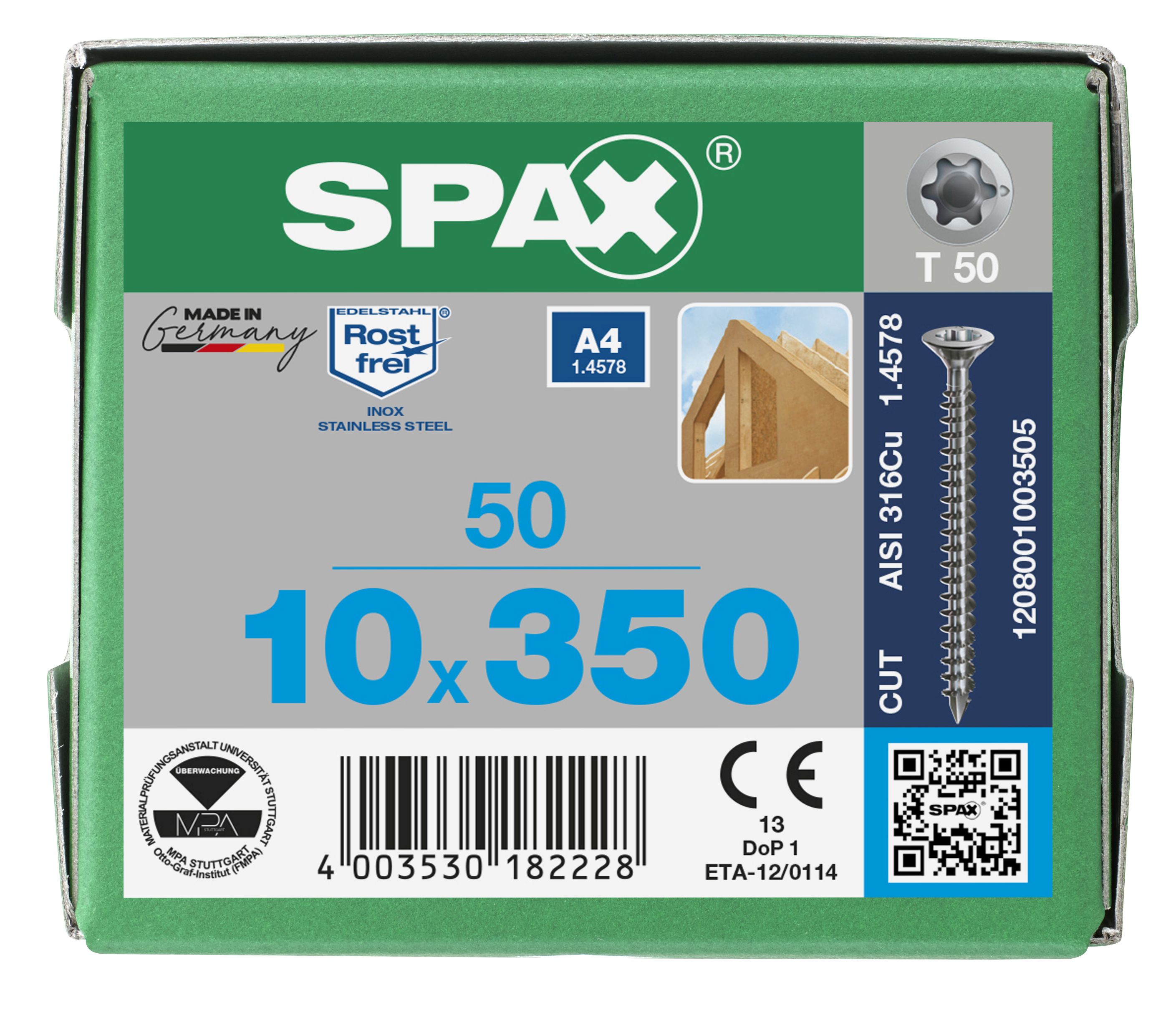 CABEZA MÚLTIPLE PLANA SPAX-S A4 T-STAR PLUS T50 ROSCA COMPLETA CUT 50 UD.