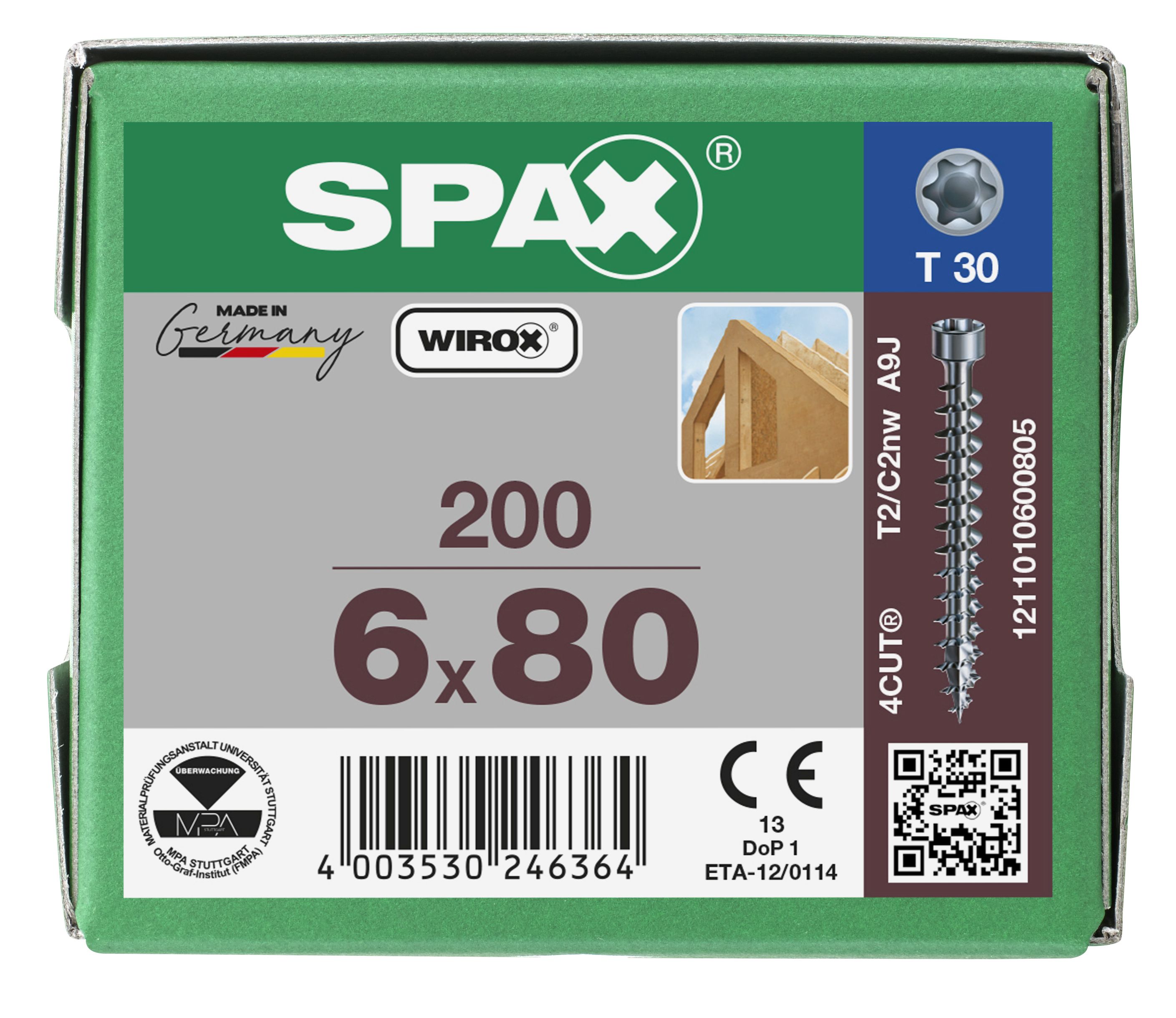 CABEZA CILÍNDRICA SPAX T-STAR PLUS T30 ROSCA COMPLETA WIROX 200 UD.