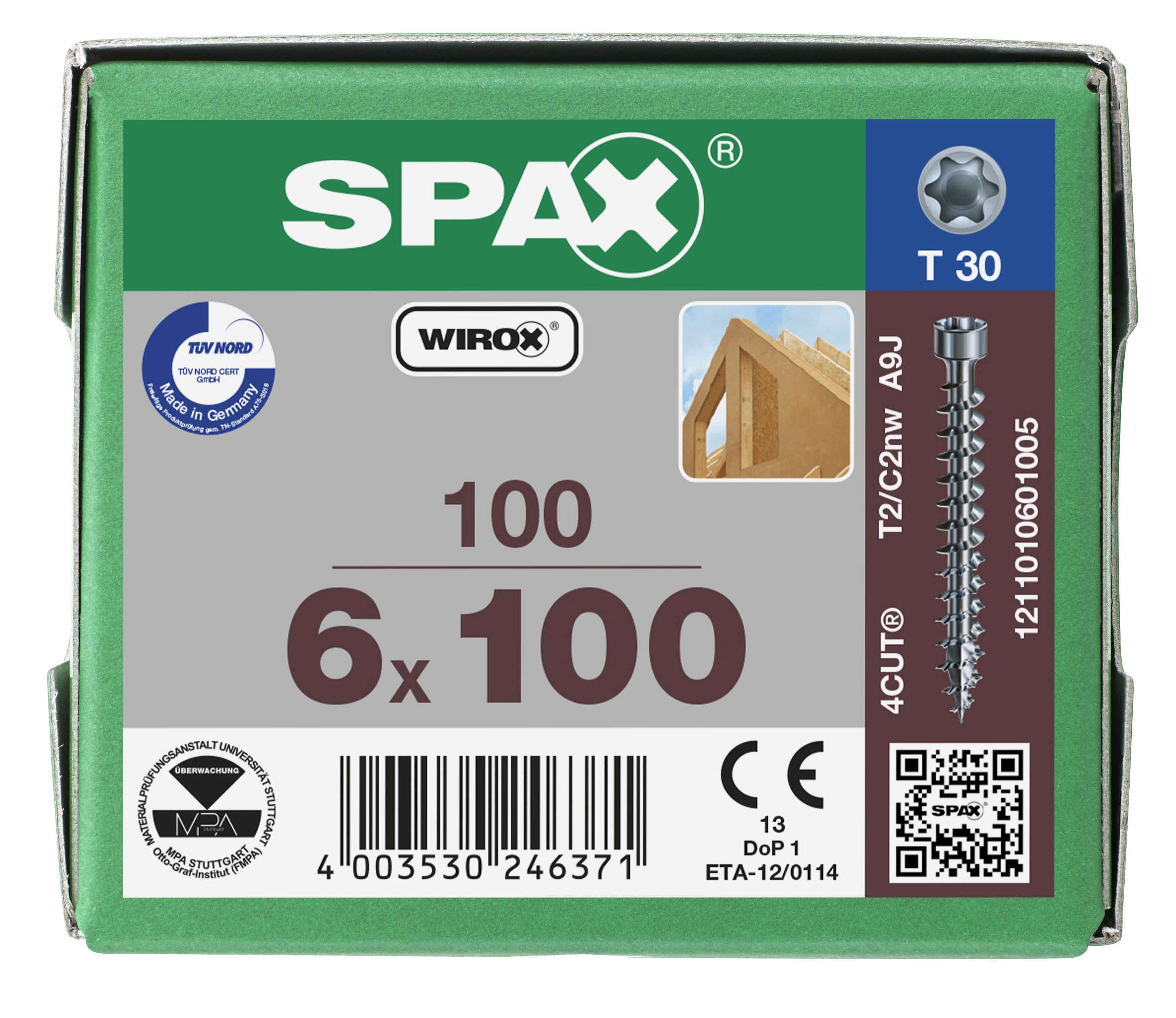 CABEZA CILÍNDRICA SPAX T-STAR PLUS T30 ROSCA COMPLETA WIROX 100 UD.