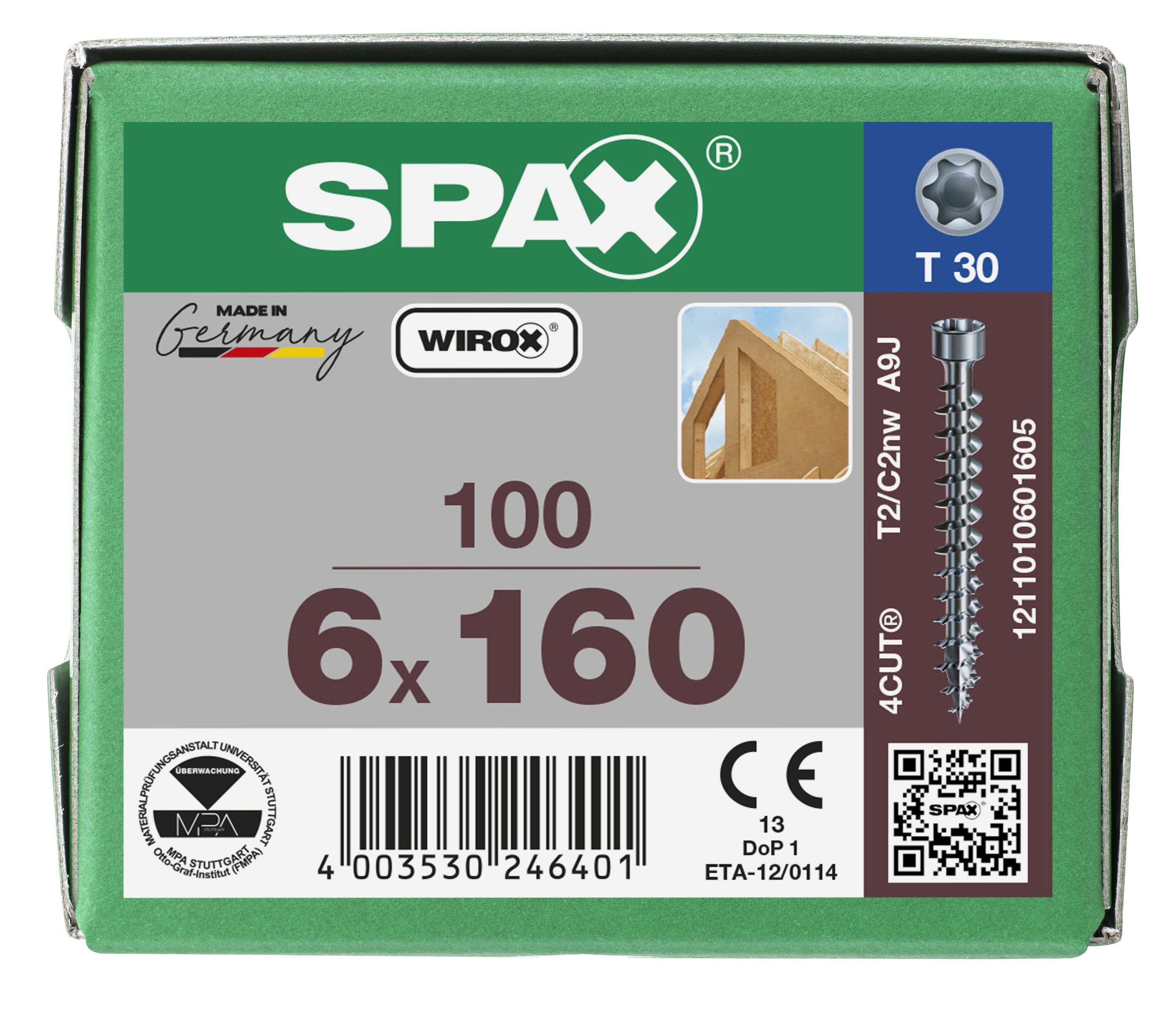 CABEZA CILÍNDRICA SPAX T-STAR PLUS T30 ROSCA COMPLETA WIROX 100 UD.