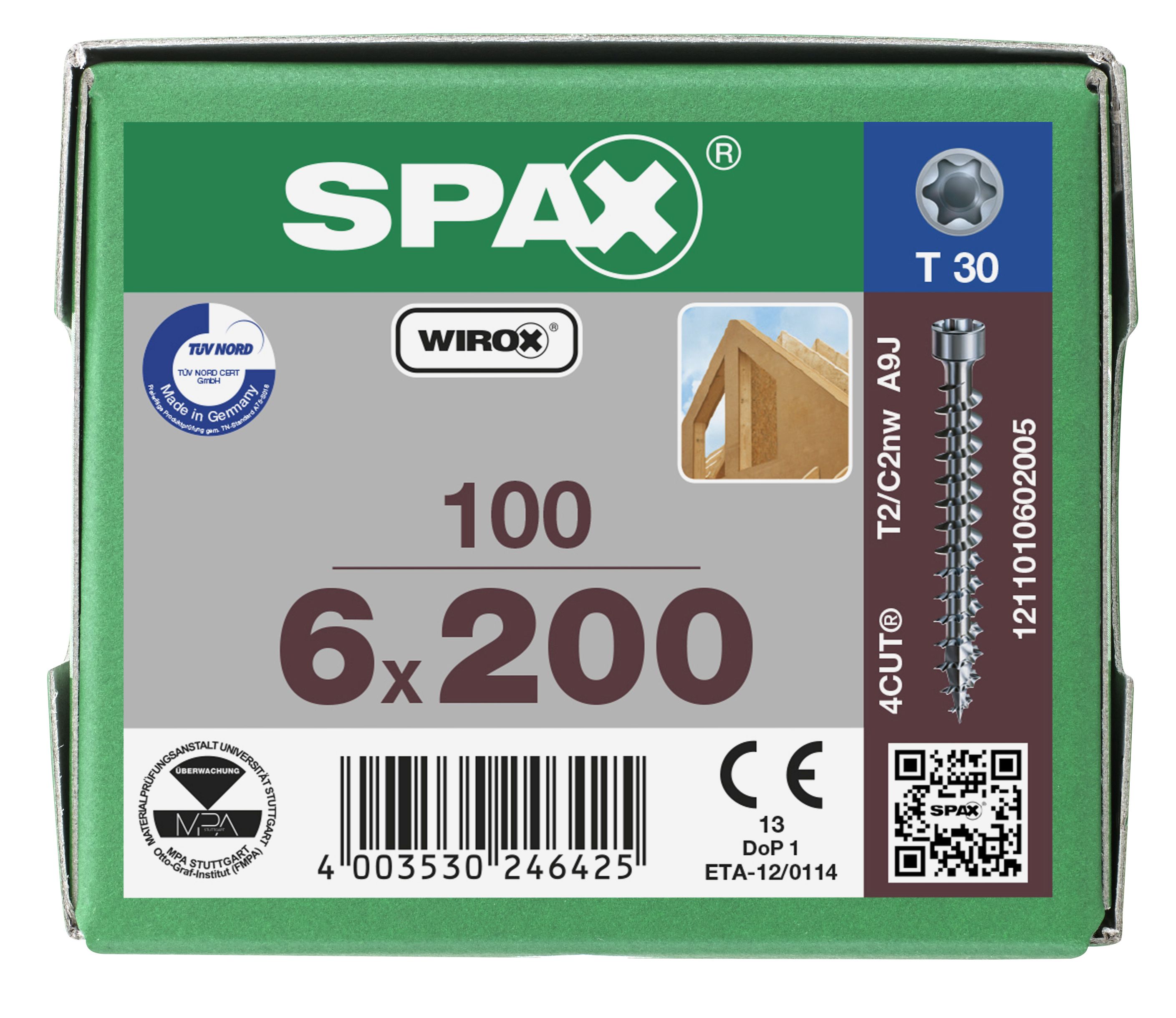 CABEZA CILÍNDRICA SPAX T-STAR PLUS T30 ROSCA COMPLETA WIROX 100 UD.