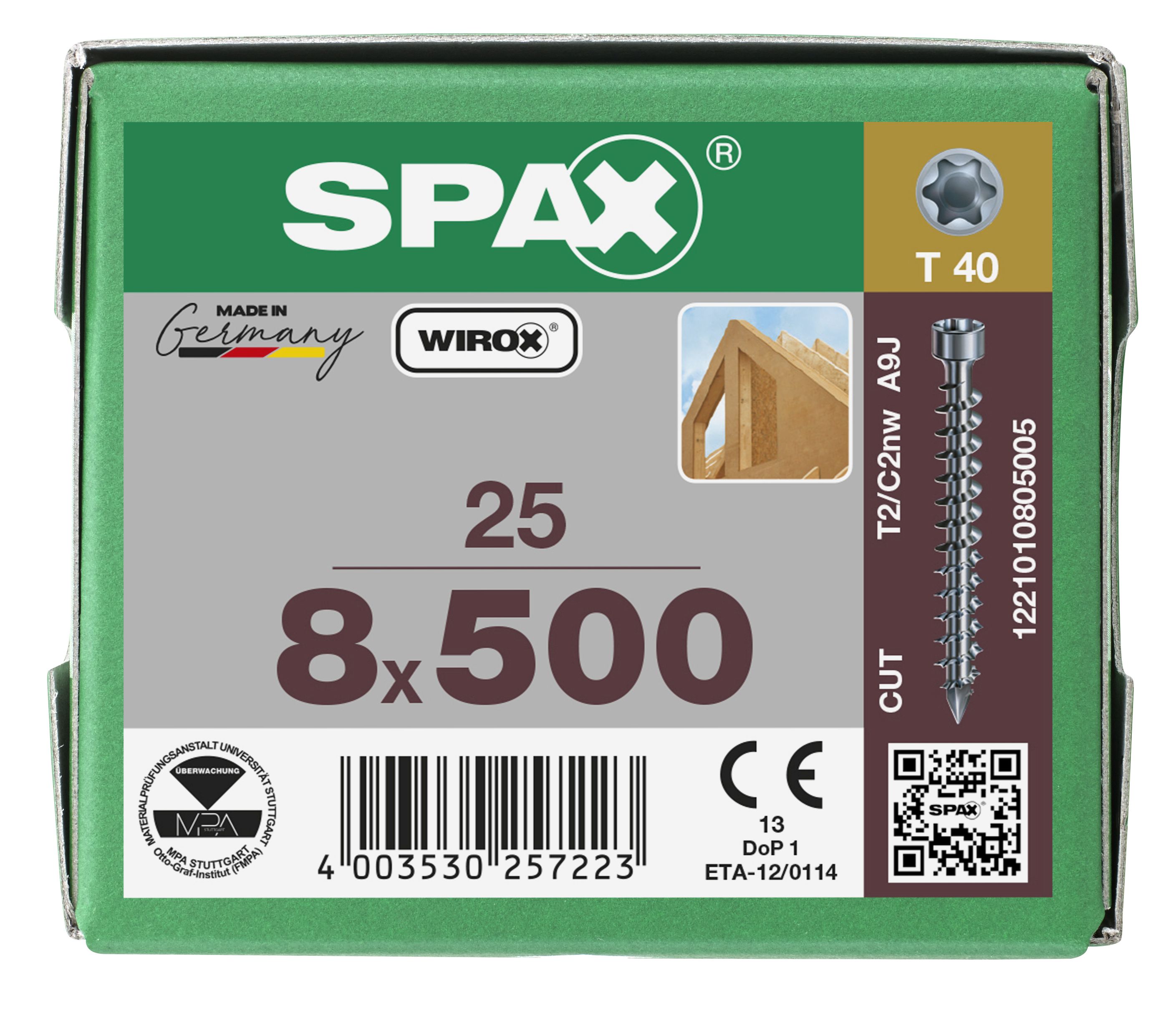 CABEZA CILÍNDRICA SPAX-ST-STAR PLUS T40 ROSCA COMPLETA CUT WIROX 25 UD.