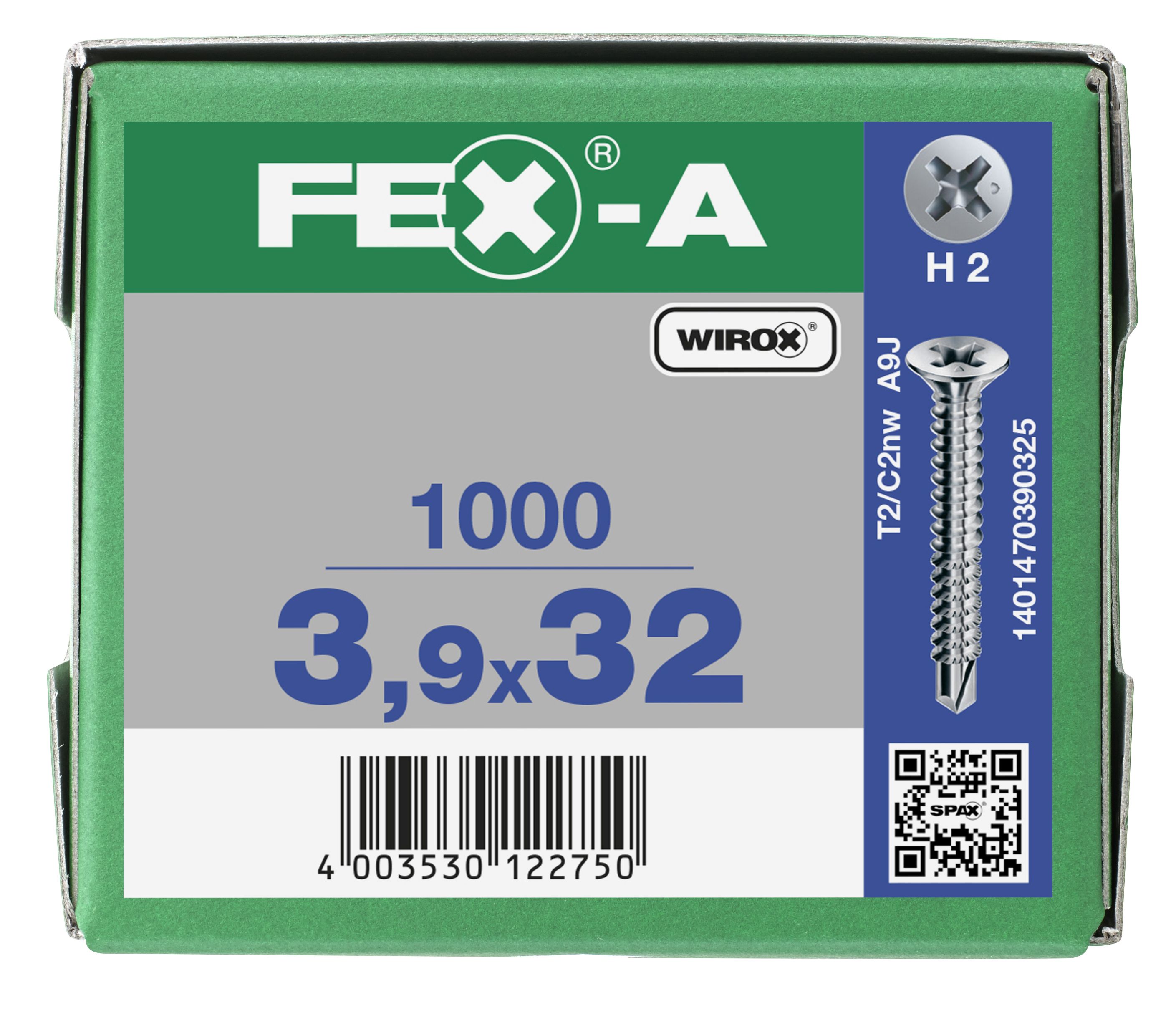 CABEZA PLANA FEX-A NERVIOS FRESADORES RANURA EN CRUZ H2 PUNTA DE BROCA WIROX 1000 UD.