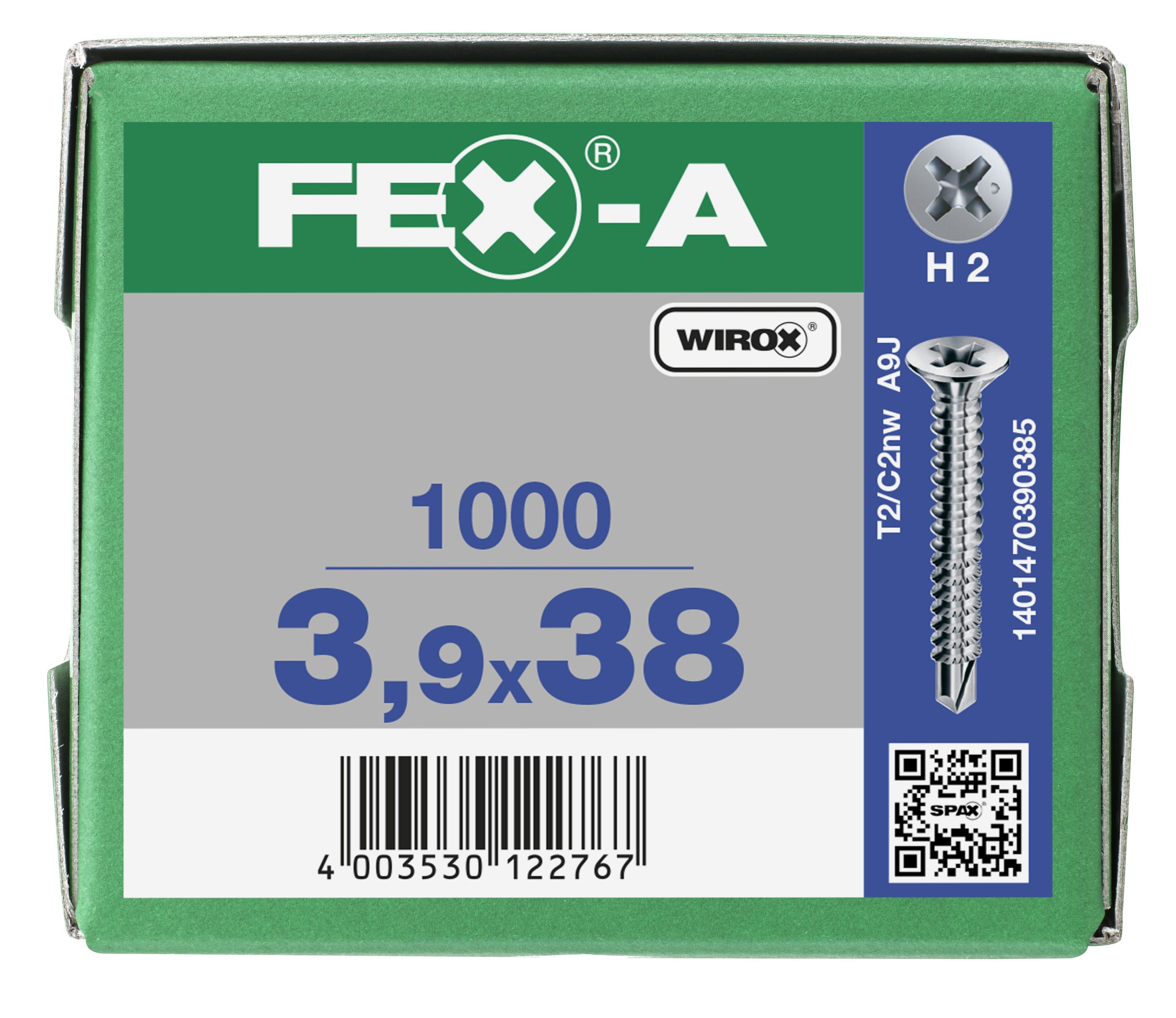 CABEZA PLANA FEX-A NERVIOS FRESADORES RANURA EN CRUZ H2 PUNTA DE BROCA WIROX 1000 UD.