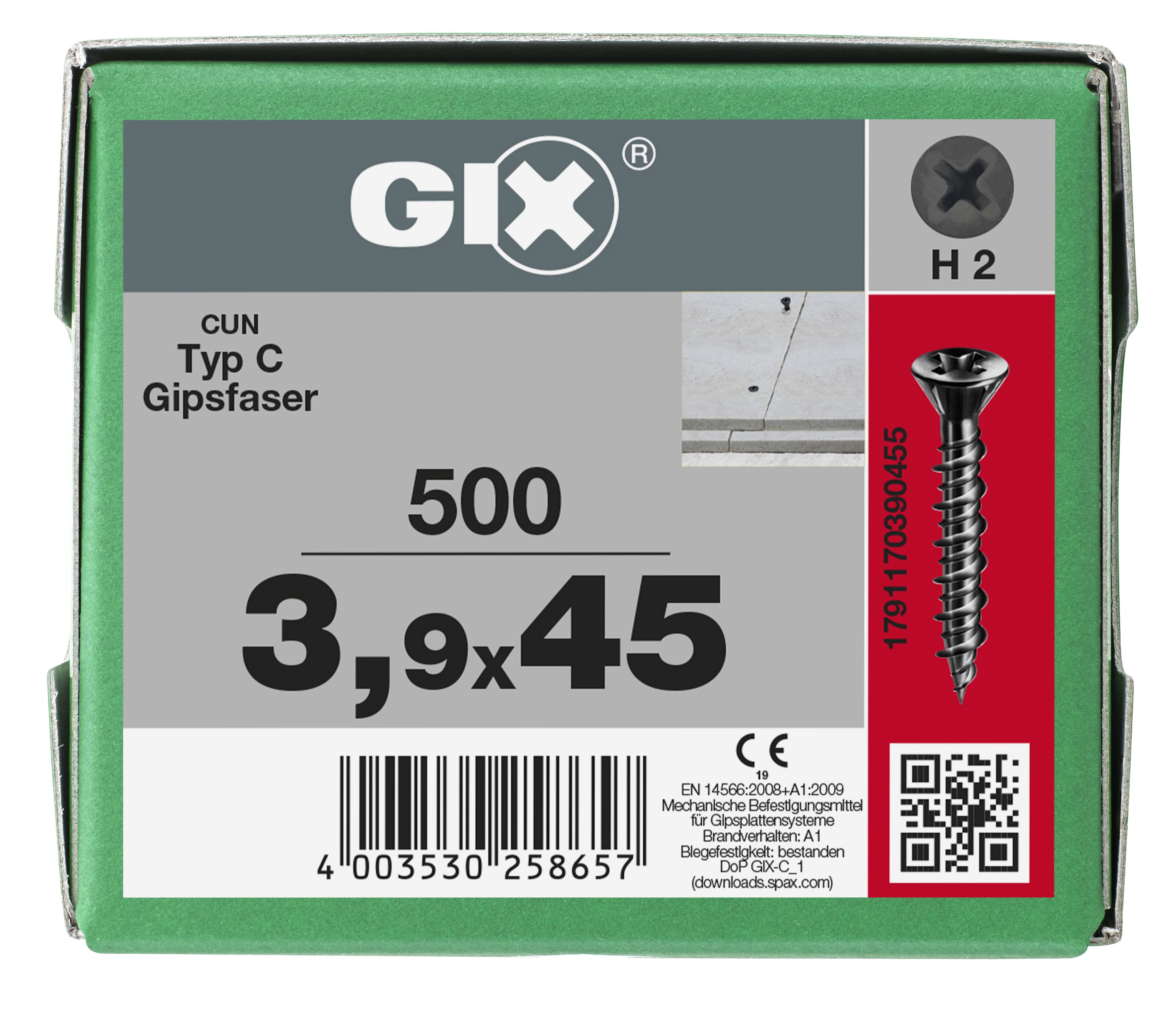 CABEZA PLANA GIX-C NERVIOS FRESADORES H2 ROSCA HILO FOSFATADO 500 UD.