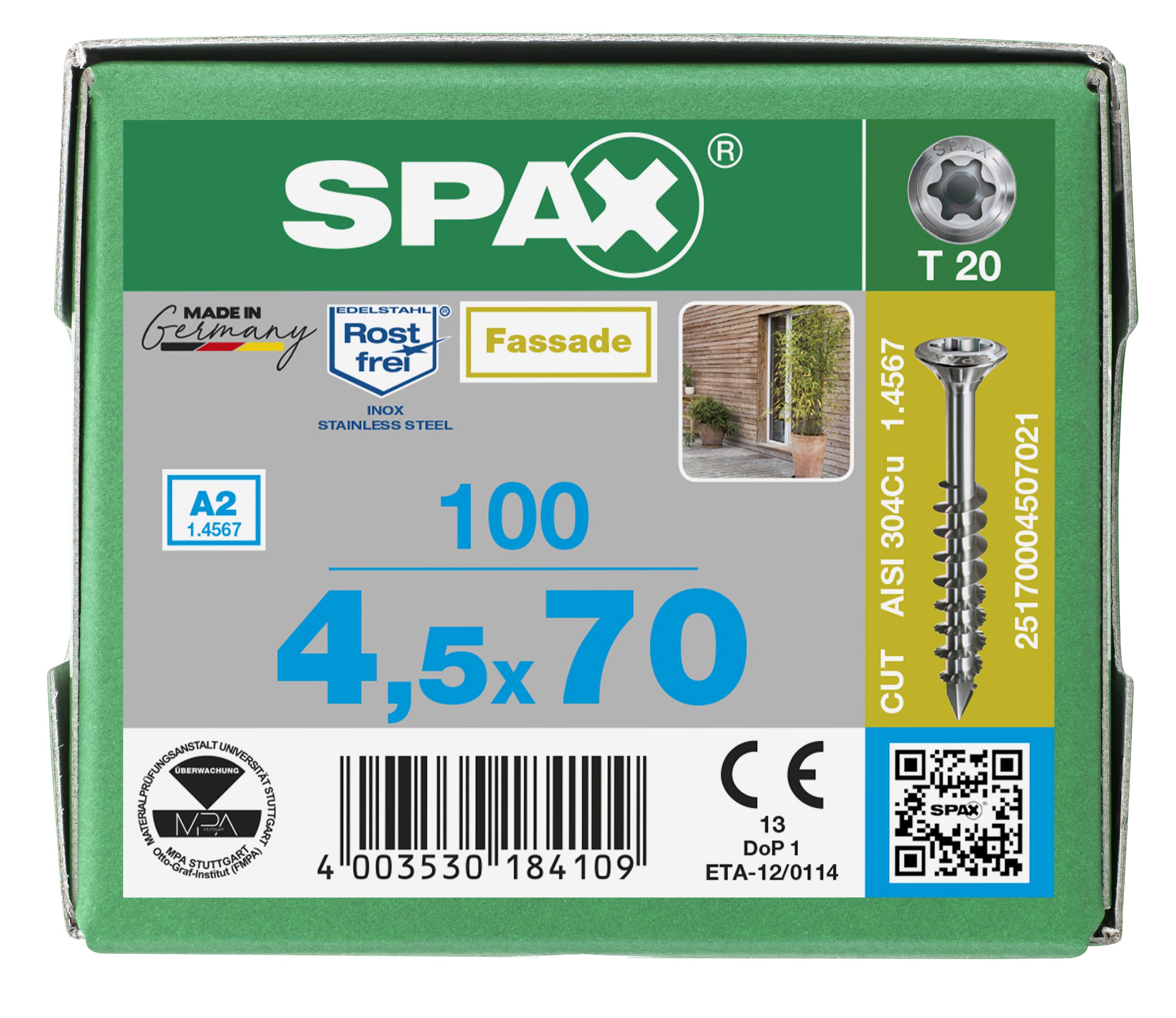 CABEZA GOTA DE SEBO SPAX-S A2 NERVIOS FRESADORES T-STAR PLUS T20 ROSCA PARCIAL CUT 100 UD.