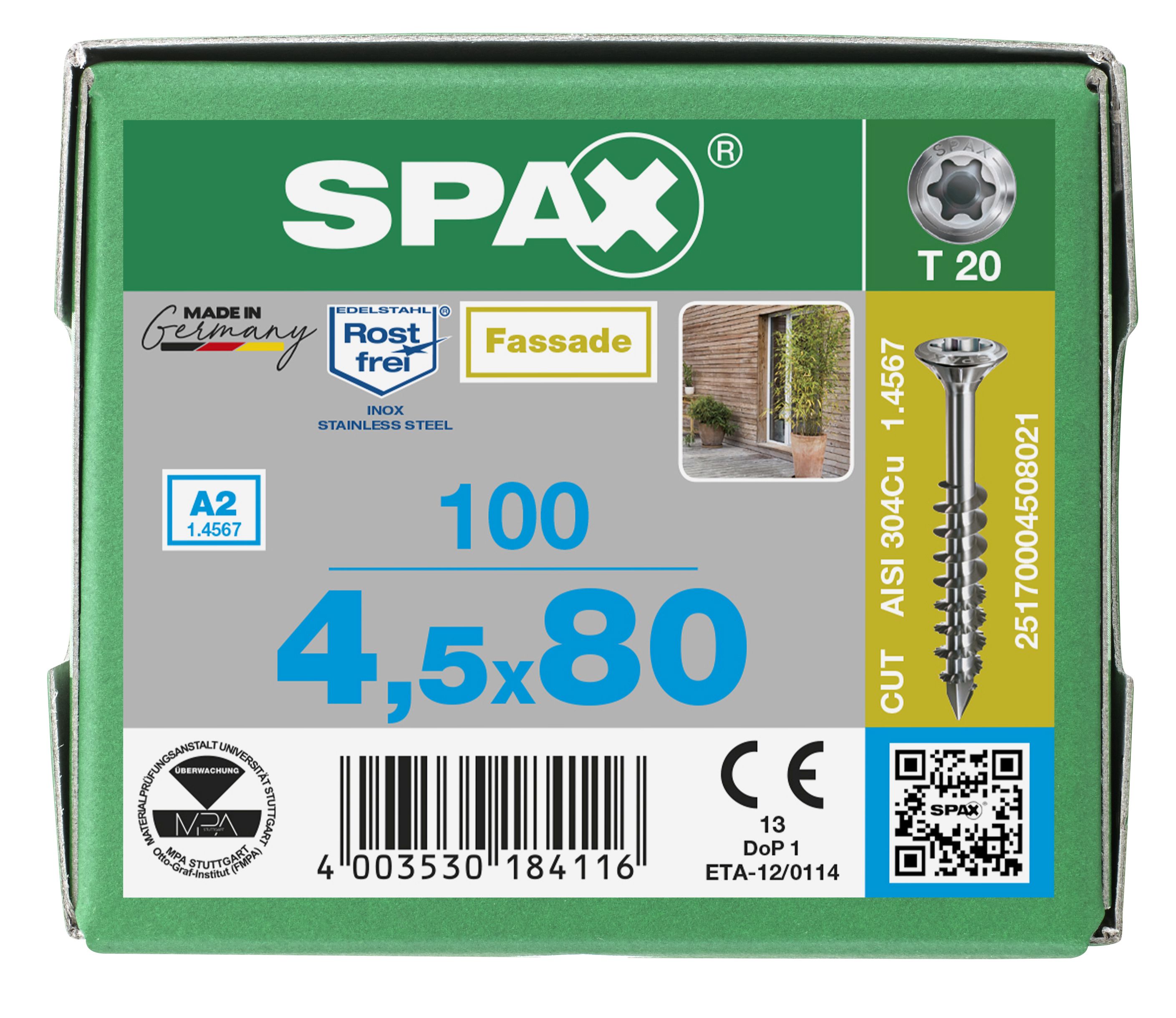 CABEZA GOTA DE SEBO SPAX-S A2 NERVIOS FRESADORES T-STAR PLUS T20 ROSCA PARCIAL CUT 100 UD.