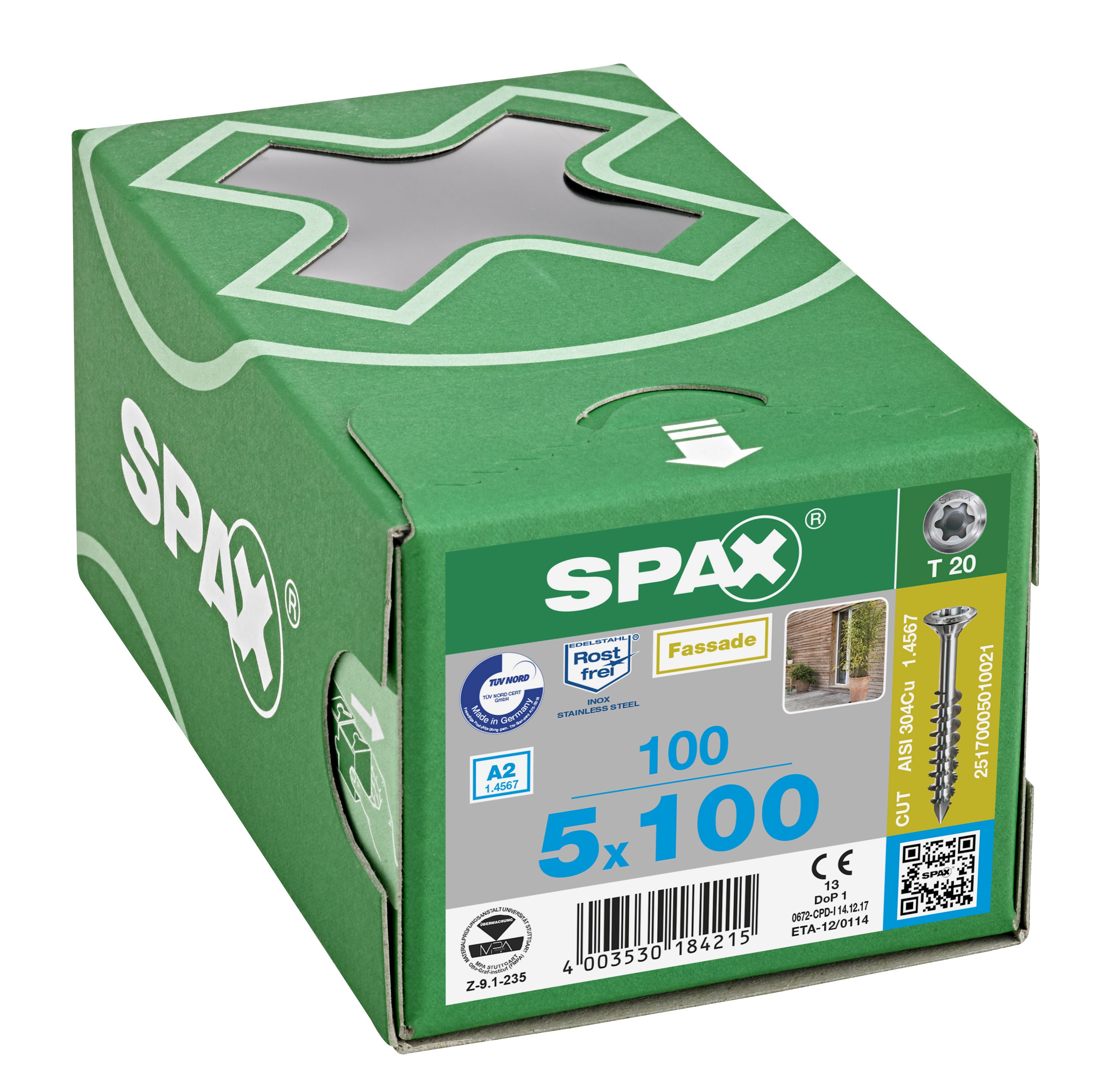 CABEZA GOTA DE SEBO SPAX-S A2 NERVIOS FRESADORES T-STAR PLUS T20 ROSCA PARCIAL CUT 100 UD.