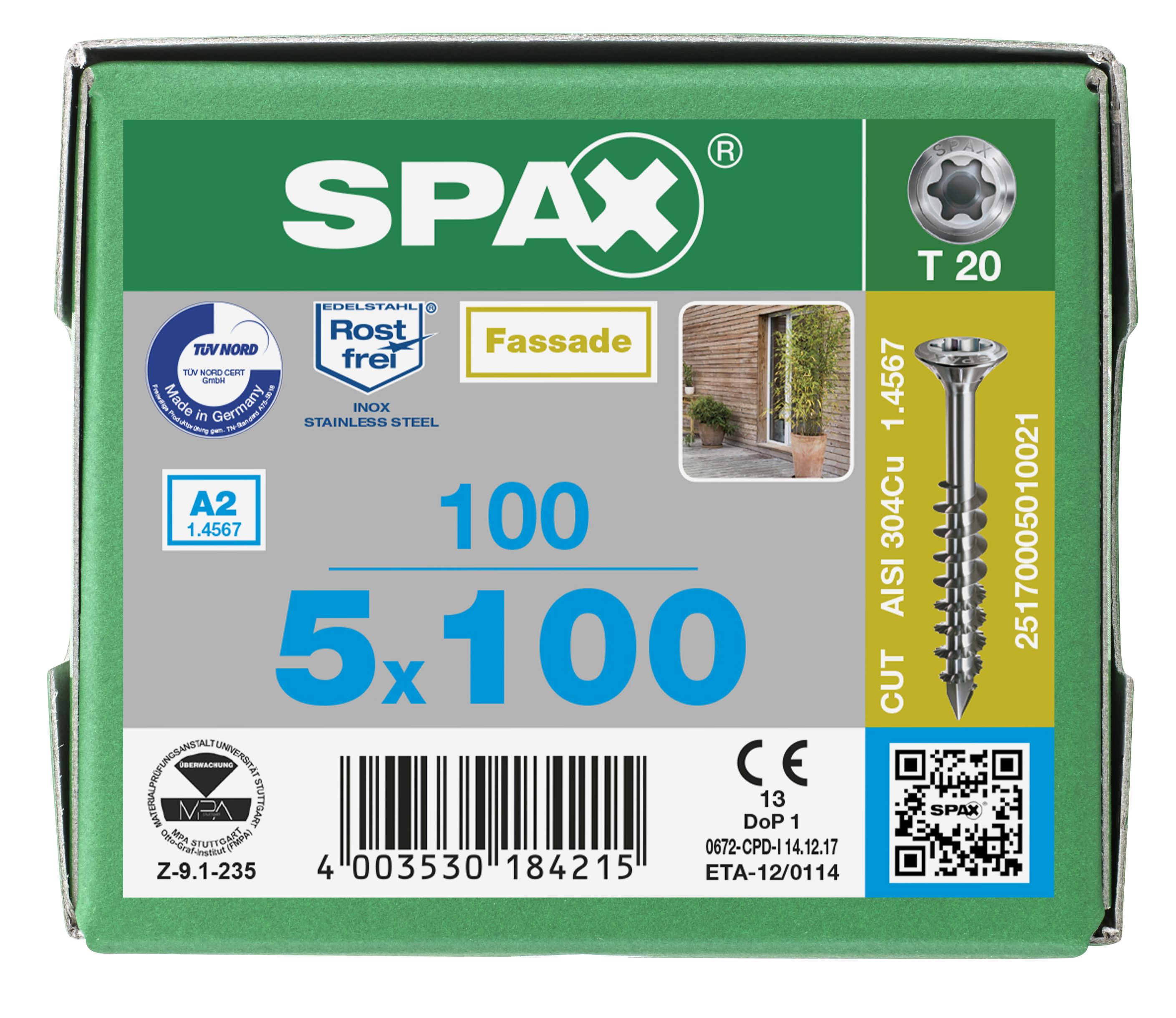 CABEZA GOTA DE SEBO SPAX-S A2 NERVIOS FRESADORES T-STAR PLUS T20 ROSCA PARCIAL CUT 100 UD.