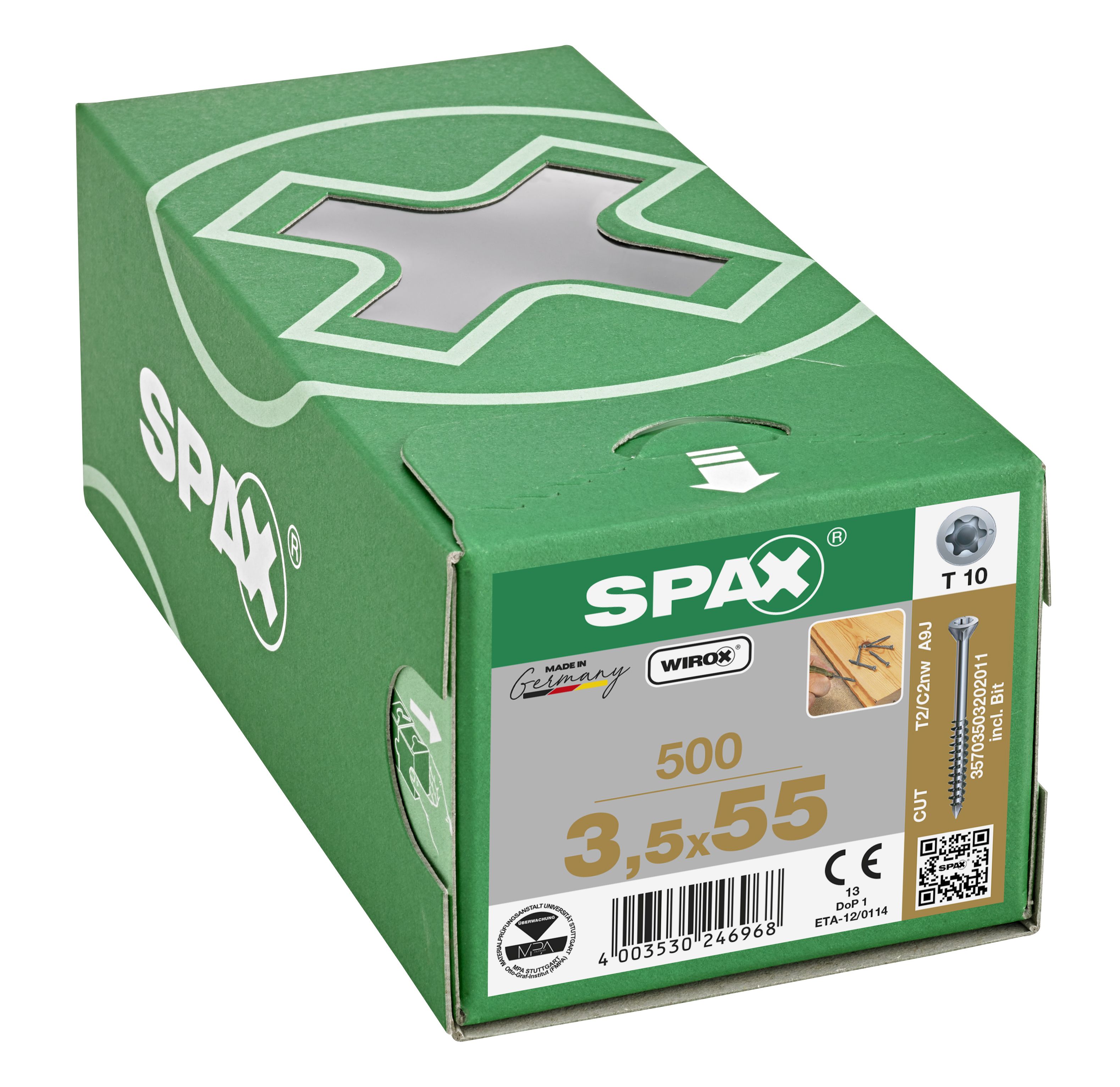 TORNILLO PARA SUELOS DE MADERA SPAX-S CABEZA PLANA NERVIOS FRESADORES T-STAR PLUS T10 ROSCA PARCIAL CUT WIROX 500 UD.+BIT