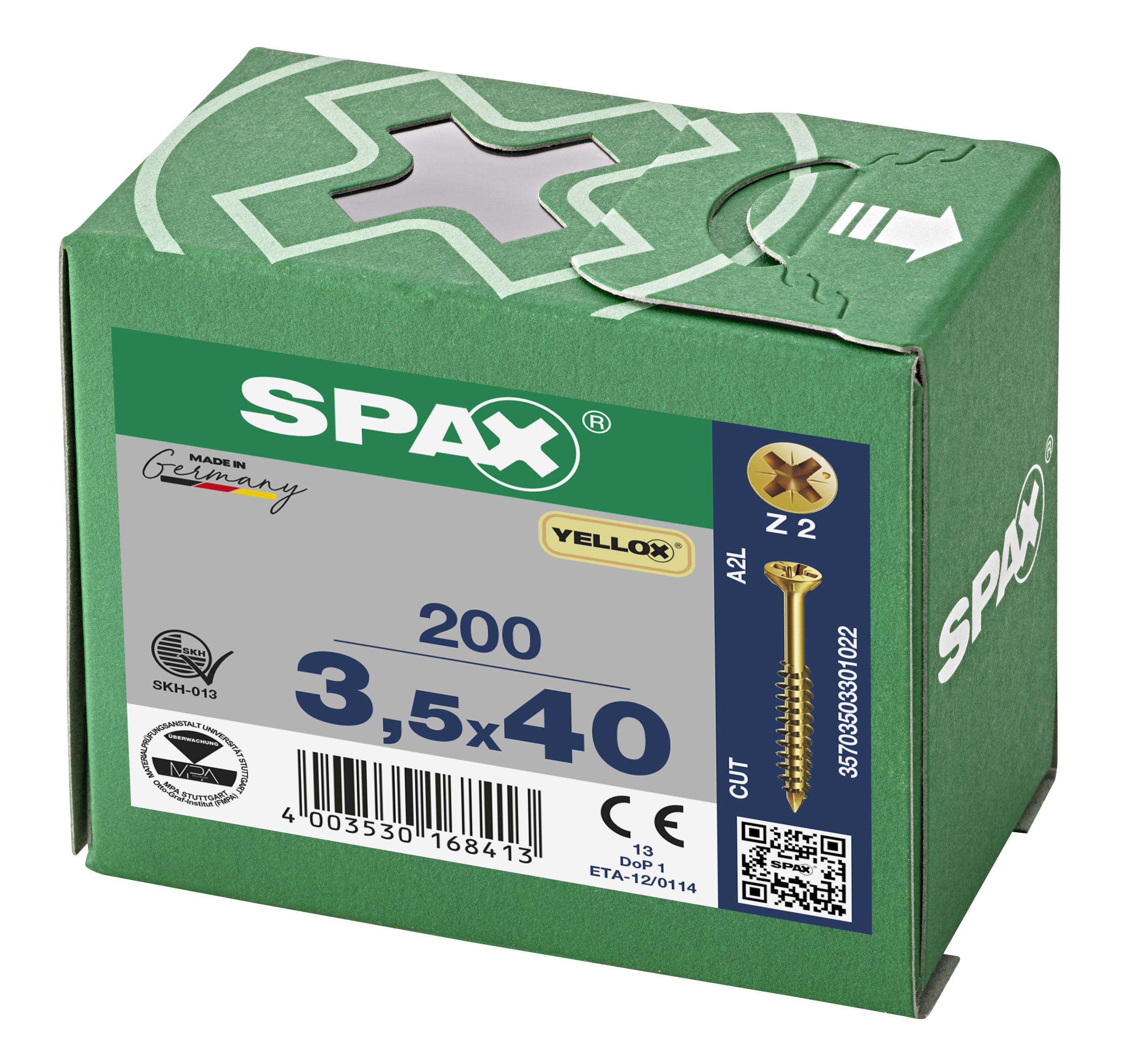 TORNILLO PARA LISTONES DE MADERA SPAX-S CABEZA PLANA NERVIOS FRESADORES RANURA EN CRUZ Z2 ROSCA PARCIAL CUT YELLOX 200 UD.