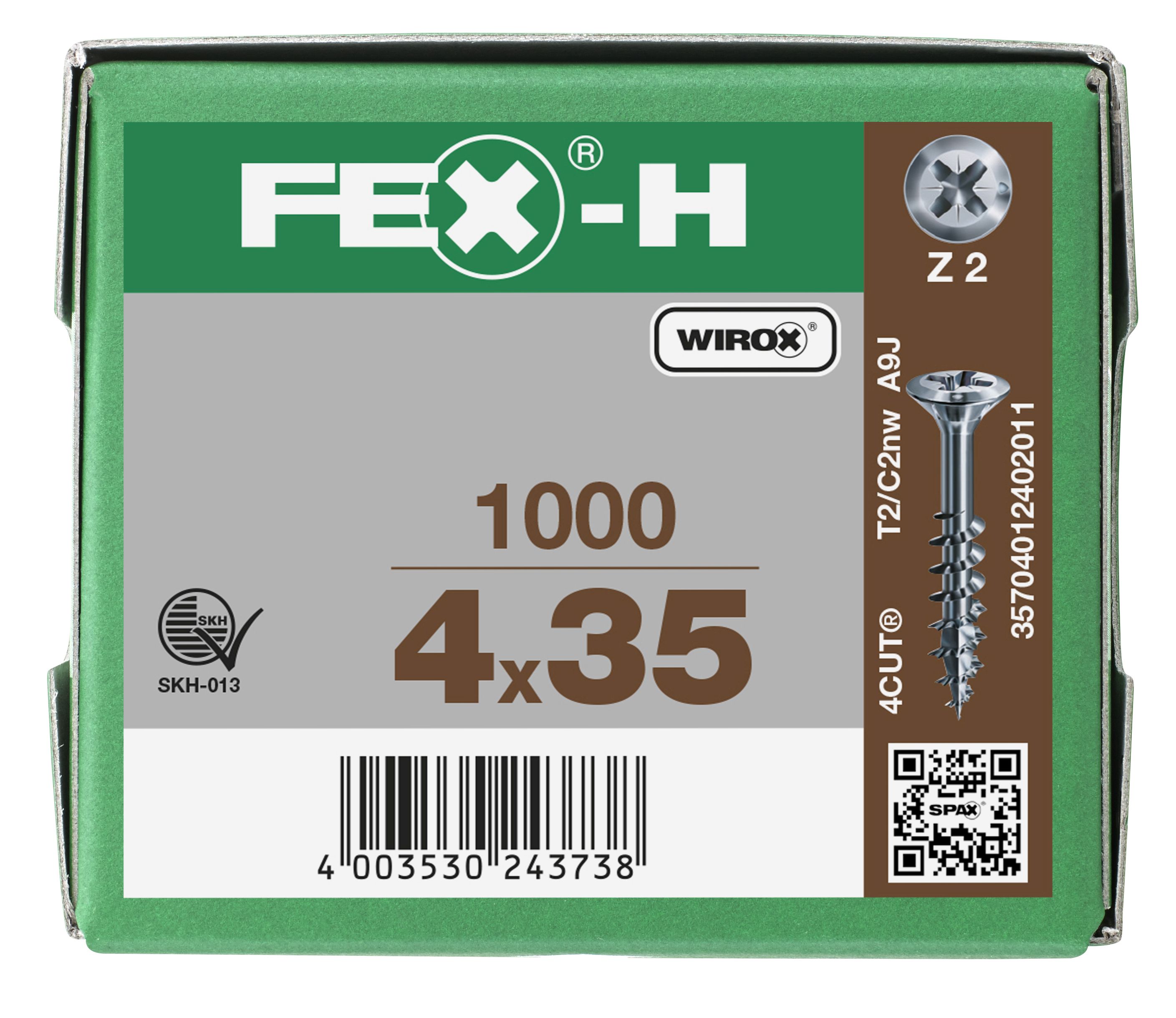 FEX-H BR RANURA EN CRUZ Z2 ROSCA PARCIAL WIROX 1000 UD.