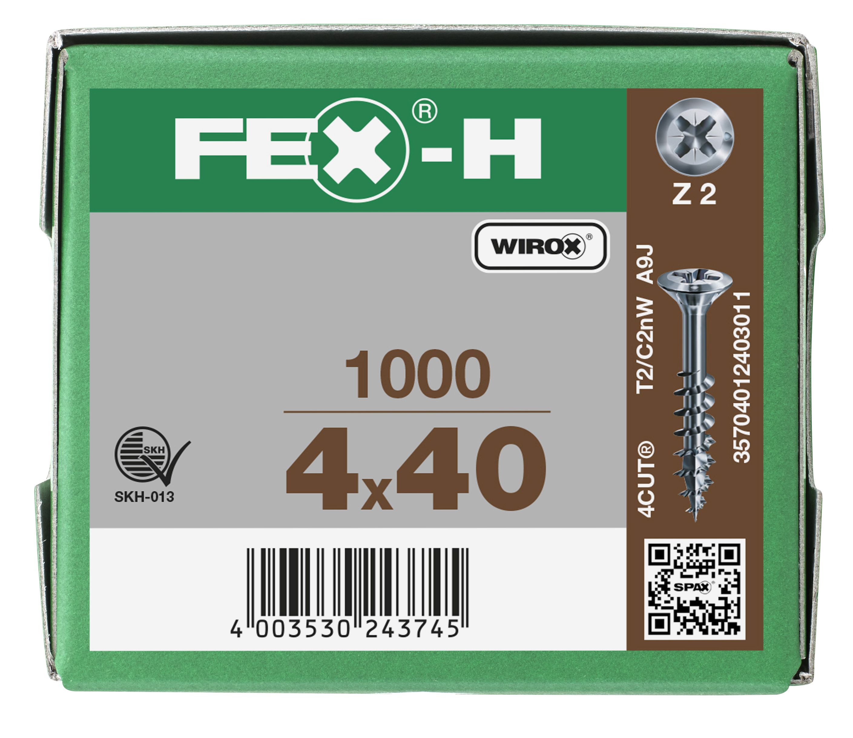 FEX-H BR RANURA EN CRUZ Z2 ROSCA PARCIAL WIROX 1000 UD.