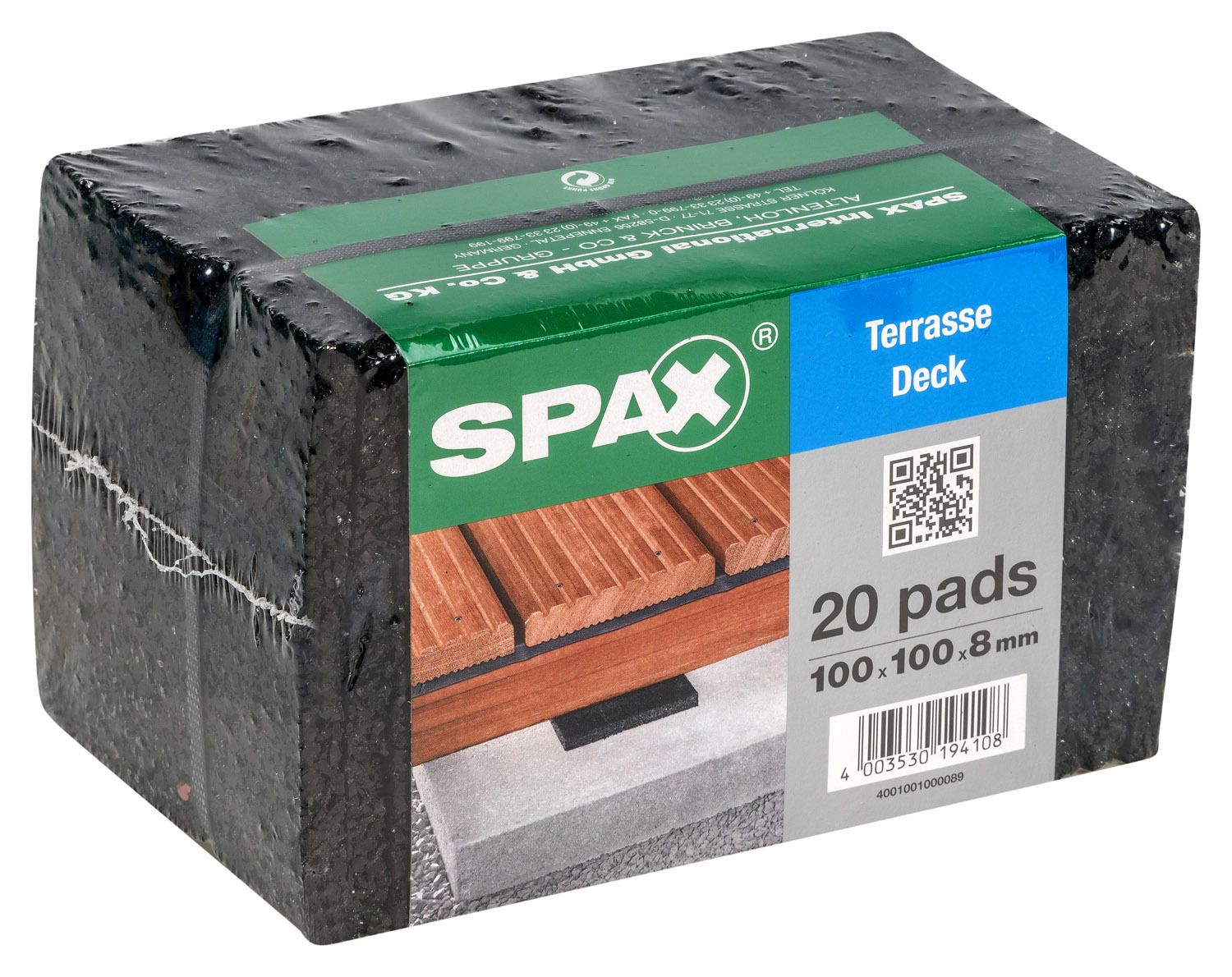 PADS SPAX DISTANCIADORES 100 X100 X8 NEGRO LÁMINA 20 ST