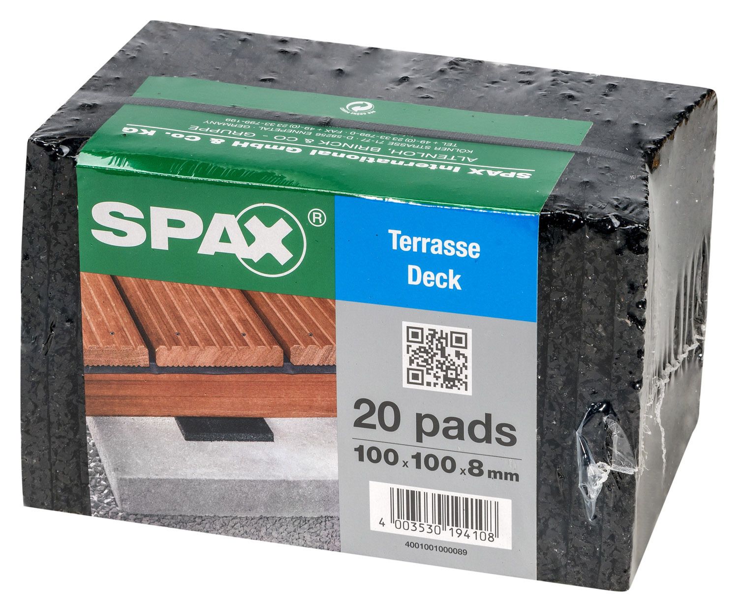 PADS SPAX DISTANCIADORES 100 X100 X8 NEGRO LÁMINA 20 ST