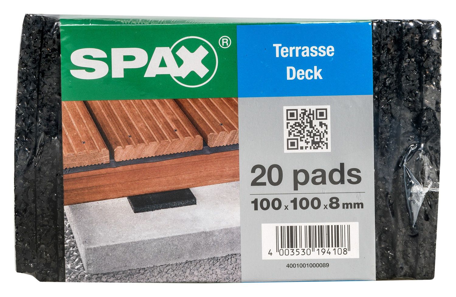 PADS SPAX DISTANCIADORES 100 X100 X8 NEGRO LÁMINA 20 ST
