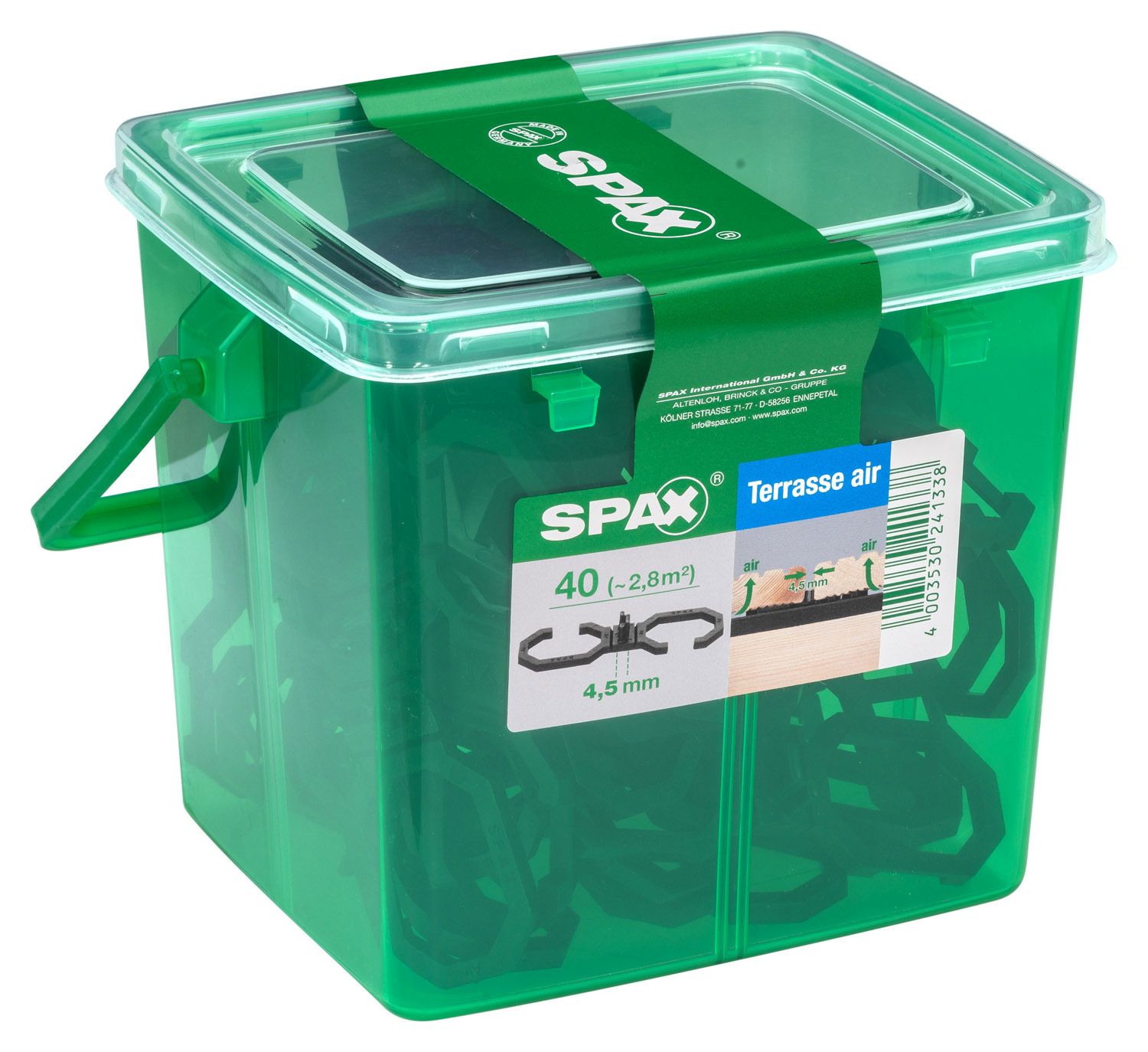 ESPACIADOR SPAX AIR 4,5 MM CAJA DE PLÁSTICO CON ASA M 40 UD.