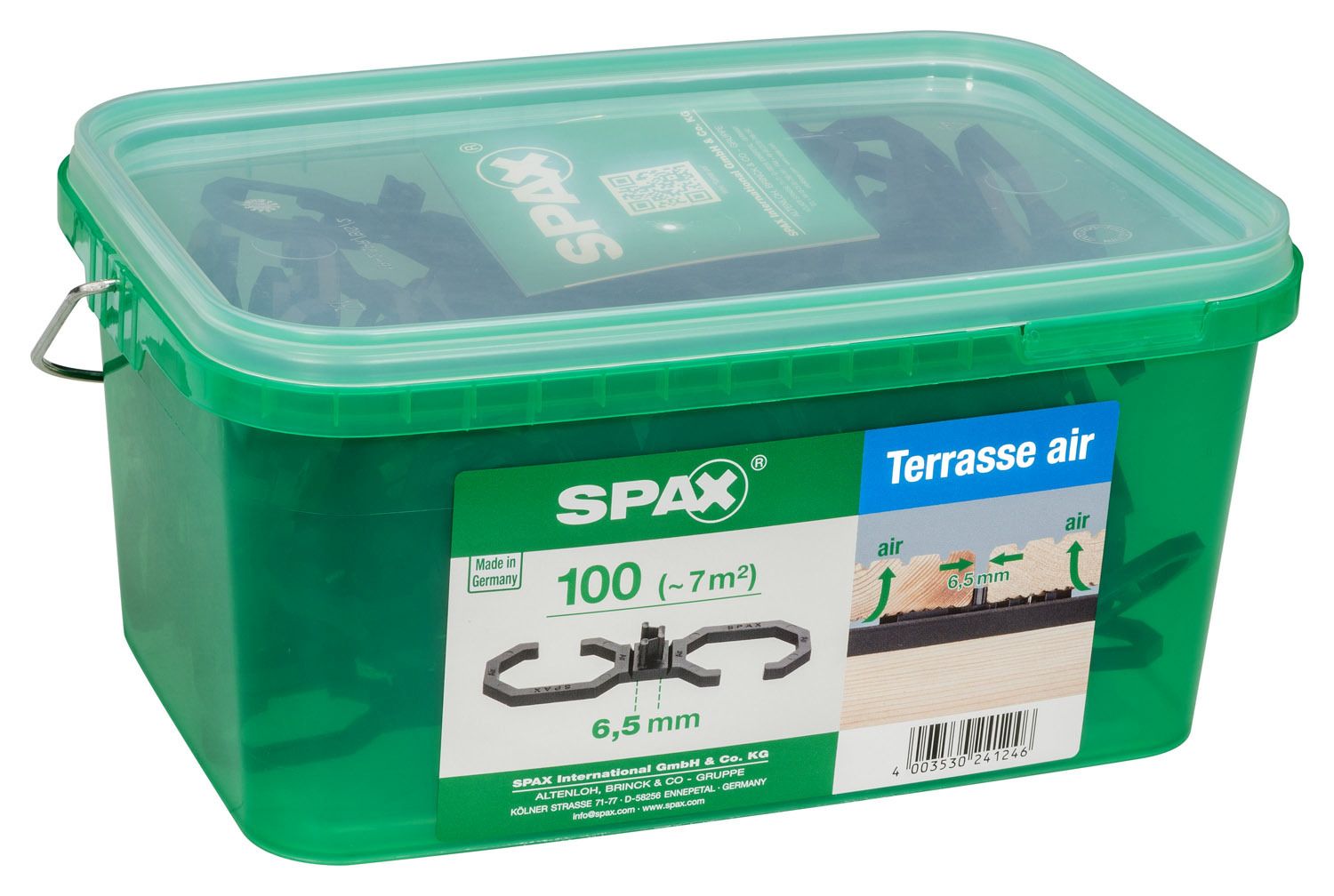 ESPACIADOR SPAX AIR 6,5 MM CAJA DE PLÁSTICO CON ASA L 100 UD.
