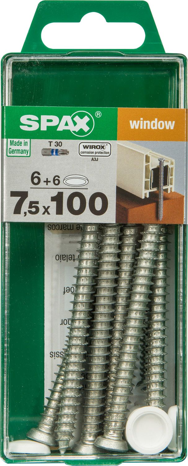 ANCLAJE DE MARCOS SPAX T30 WIROX + TAPONES BLANCO M 6+6 UD.