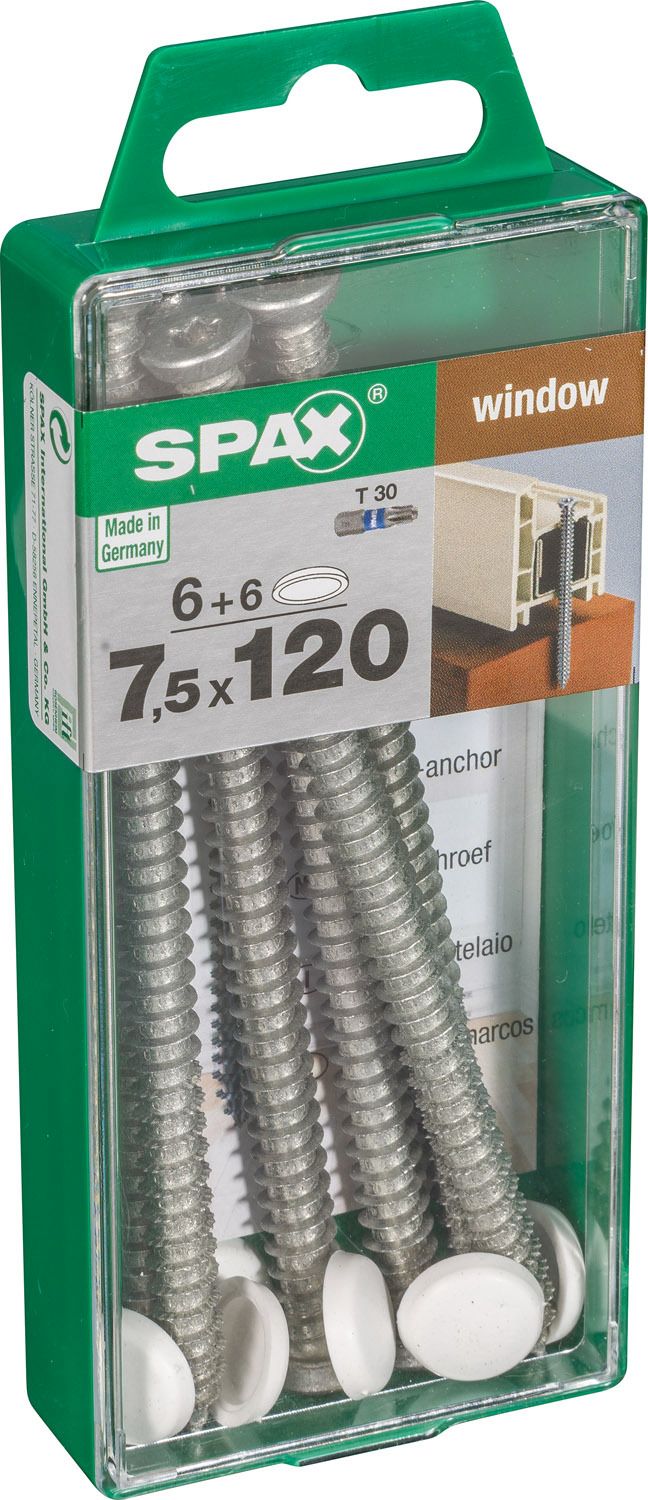 ANCLAJE DE MARCOS SPAX T30 WIROX + TAPONES BLANCO M-STK 6+6 UD.