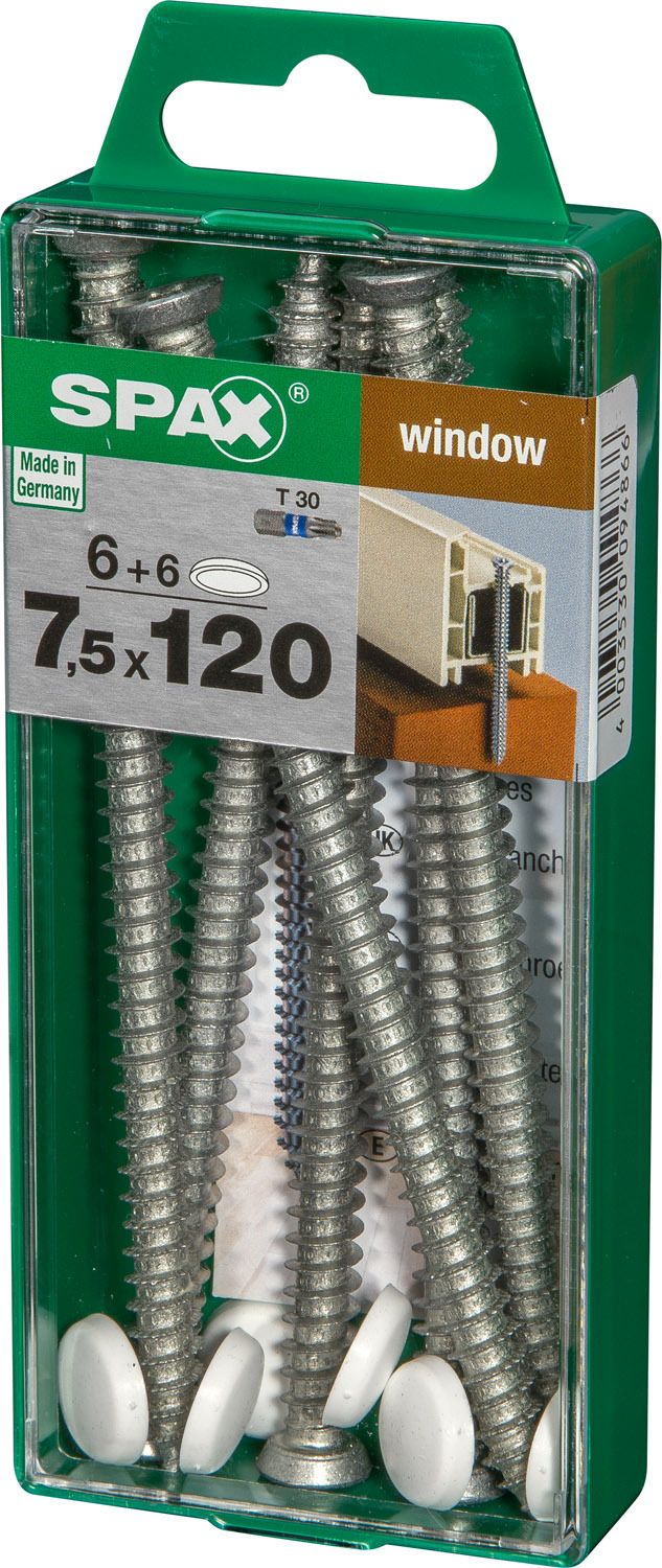 ANCLAJE DE MARCOS SPAX T30 WIROX + TAPONES BLANCO M-STK 6+6 UD.