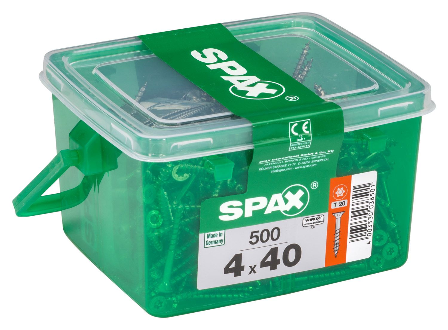 PLANA SPAX T-STAR PLUS T20 WIROX CAJA DE PLÁSTICO CON ASA S 500 UD.