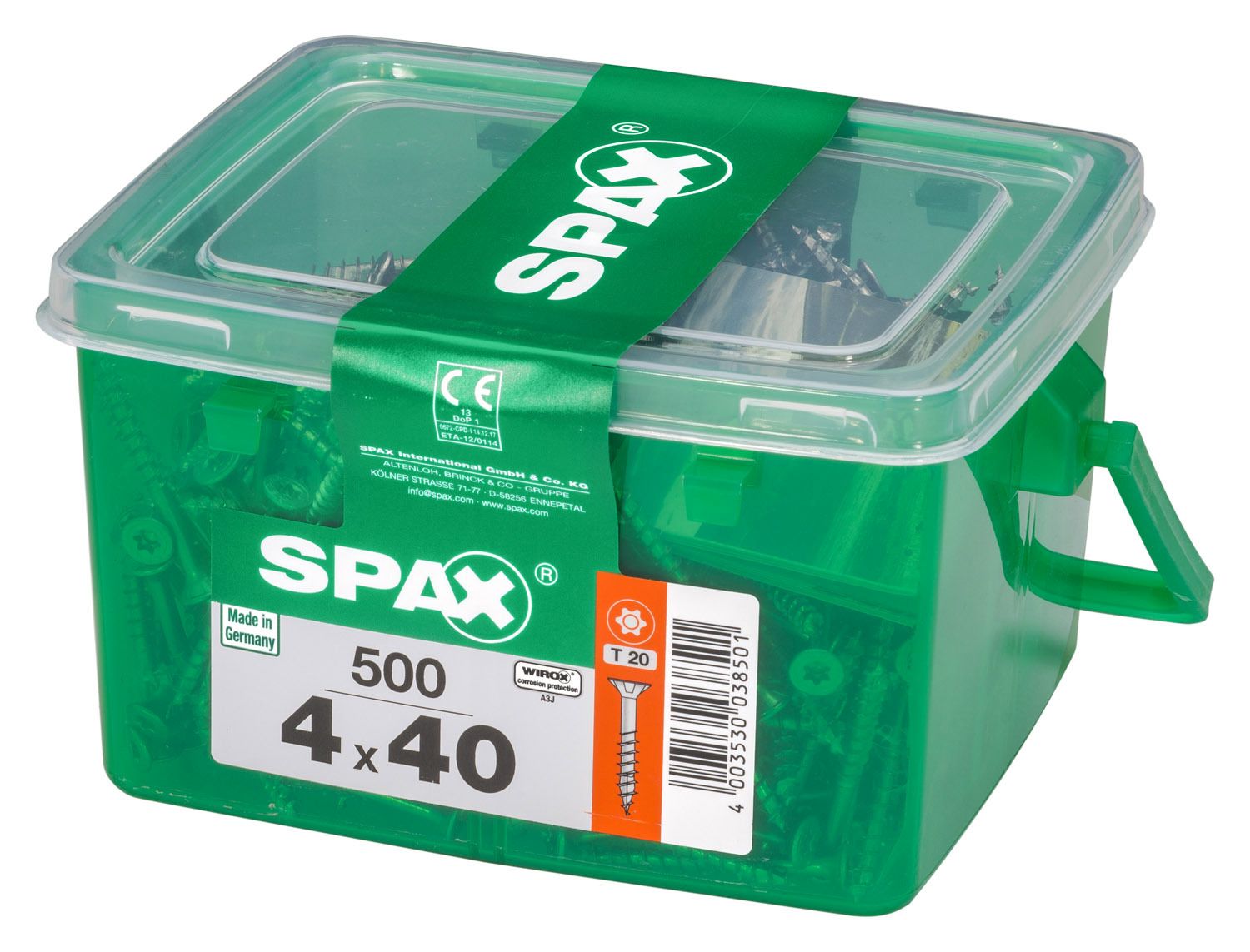 PLANA SPAX T-STAR PLUS T20 WIROX CAJA DE PLÁSTICO CON ASA S 500 UD.
