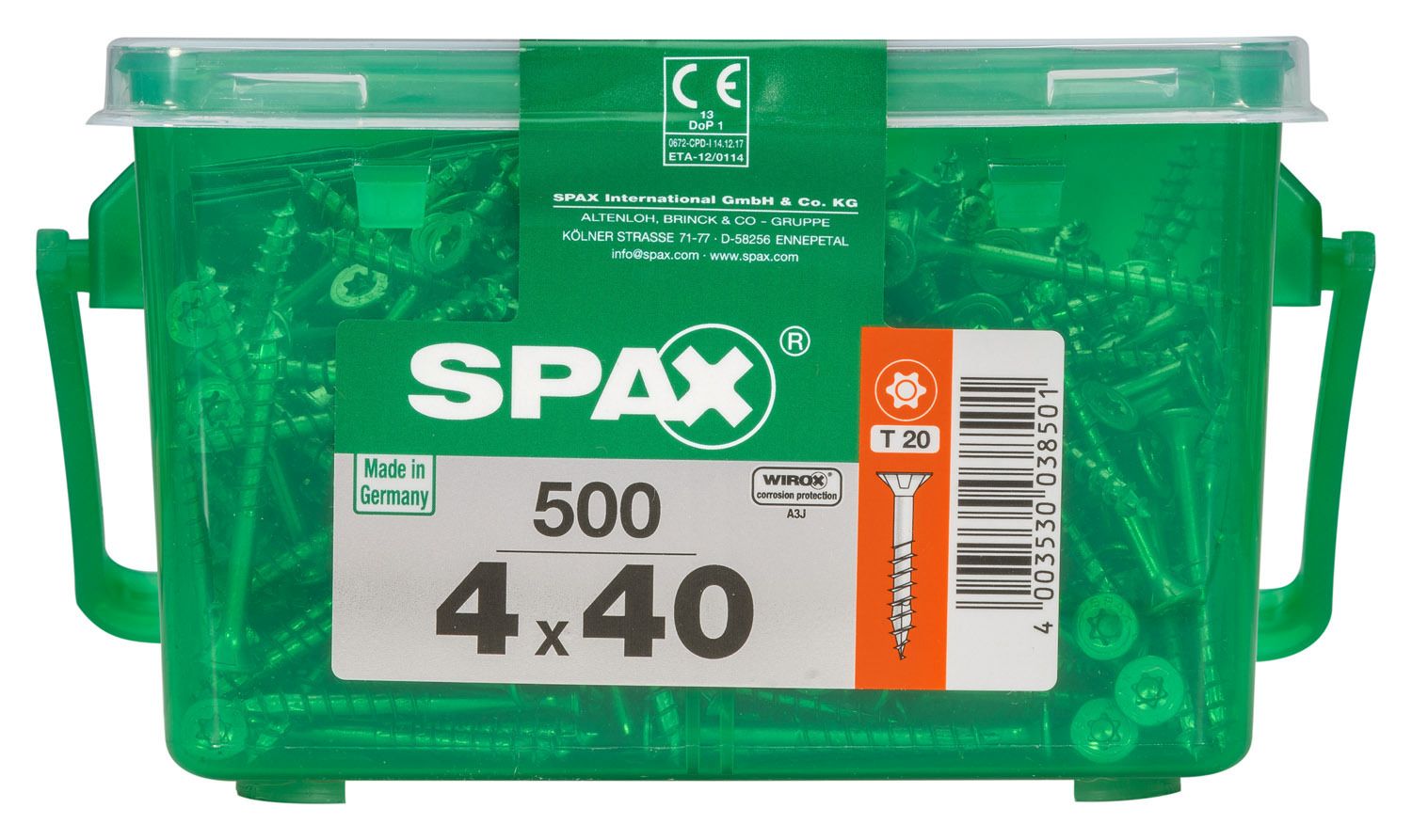 PLANA SPAX T-STAR PLUS T20 WIROX CAJA DE PLÁSTICO CON ASA S 500 UD.