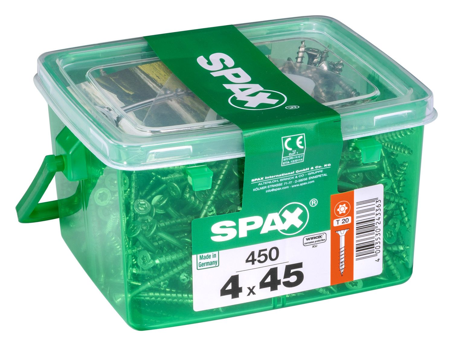 PLANA SPAX T-STAR PLUS T20 WIROX CAJA DE PLÁSTICO CON ASA S 450 UD.