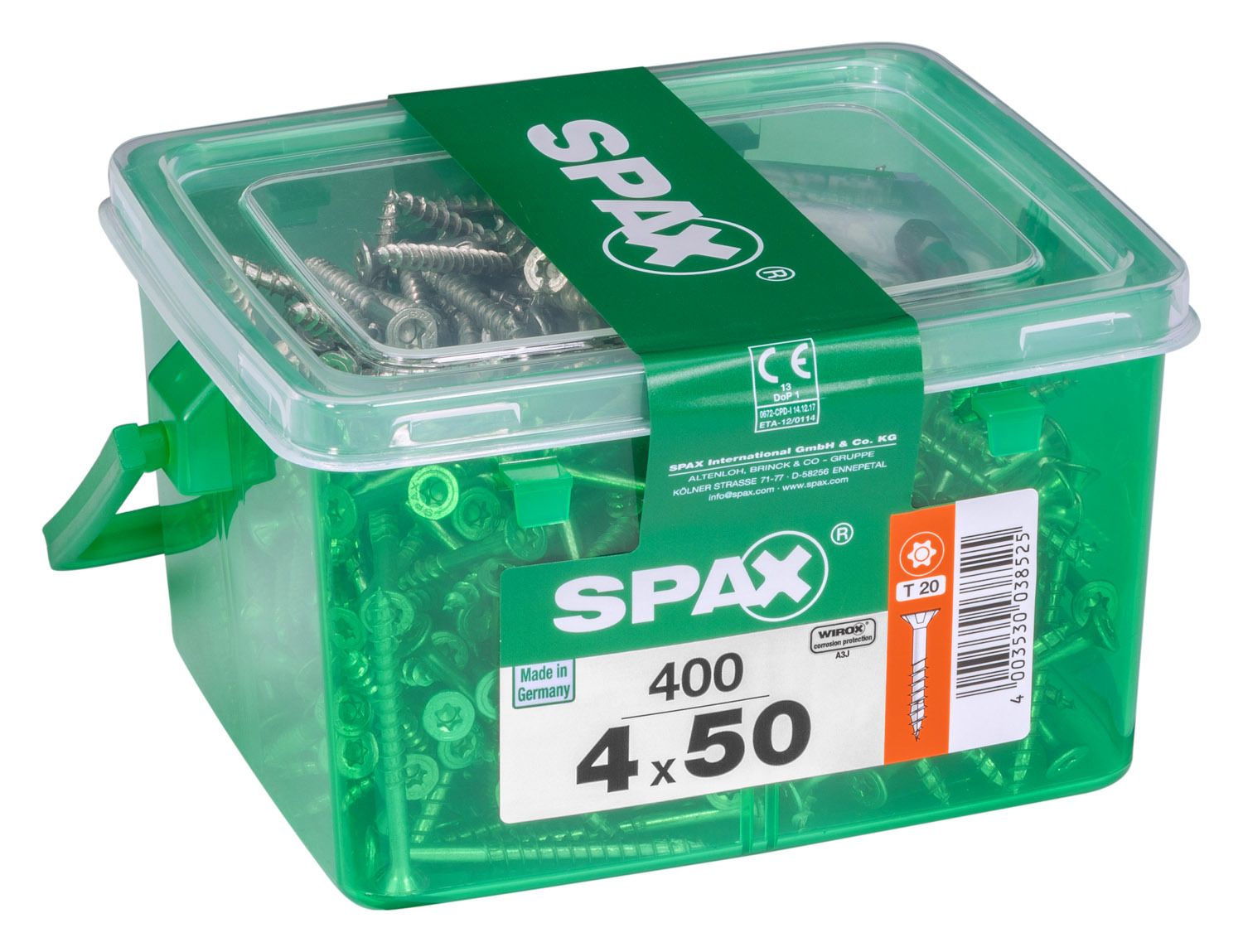 PLANA SPAX T-STAR PLUS T20 WIROX CAJA DE PLÁSTICO CON ASA S 400 UD.