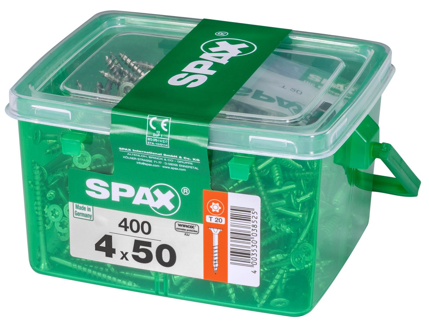 PLANA SPAX T-STAR PLUS T20 WIROX CAJA DE PLÁSTICO CON ASA S 400 UD.